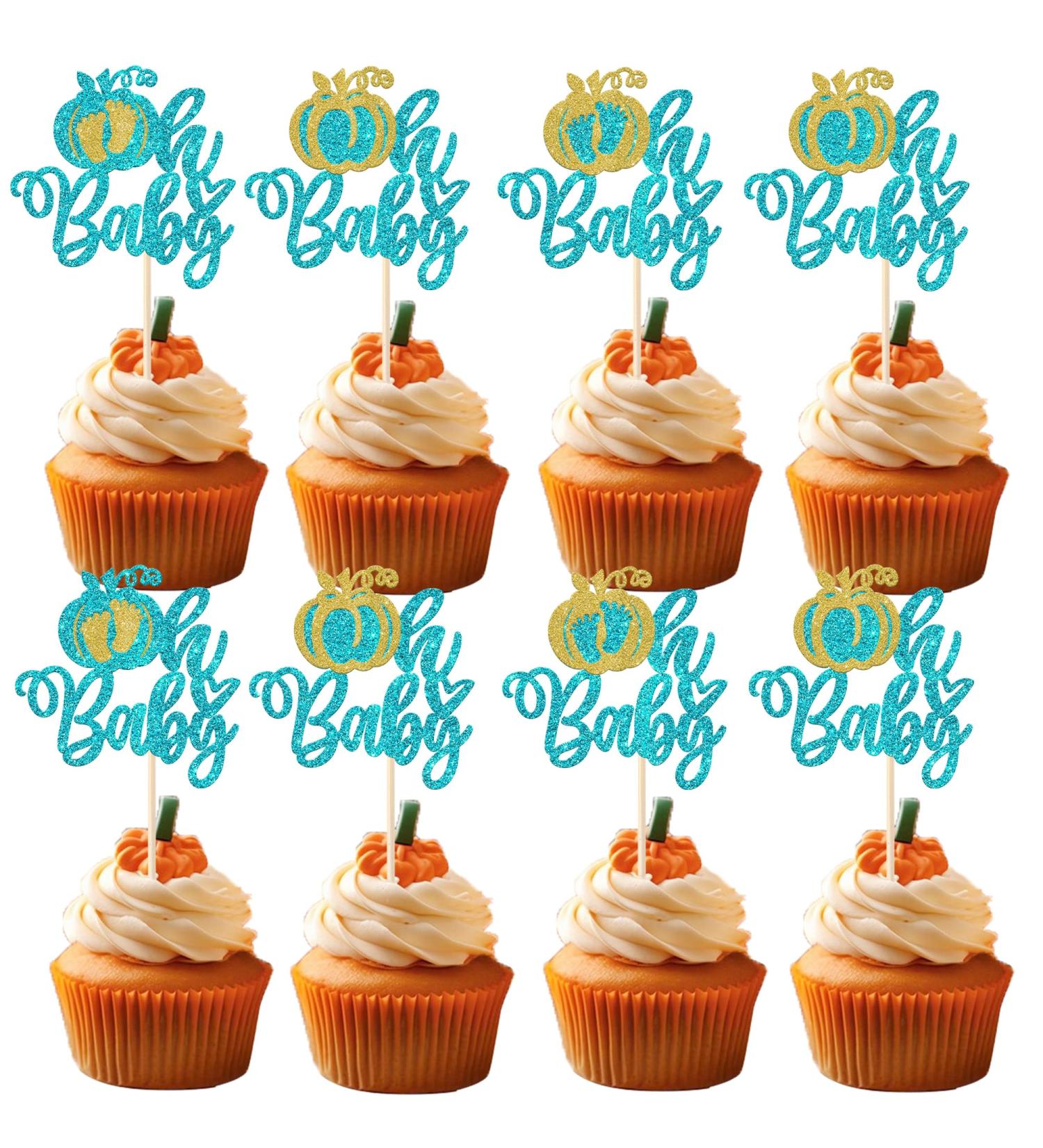 Rsstarxi 24 Pack Pumpkin Oh Baby Cupcake Toppers Glitter Gender Reveal Baby Shower Cupcake Picks Decorations for Fall Theme Thanksgiving Halloween Birthday Party Cake Decorations Blue Design 12 Blue - Buy Online on GoSupps.com