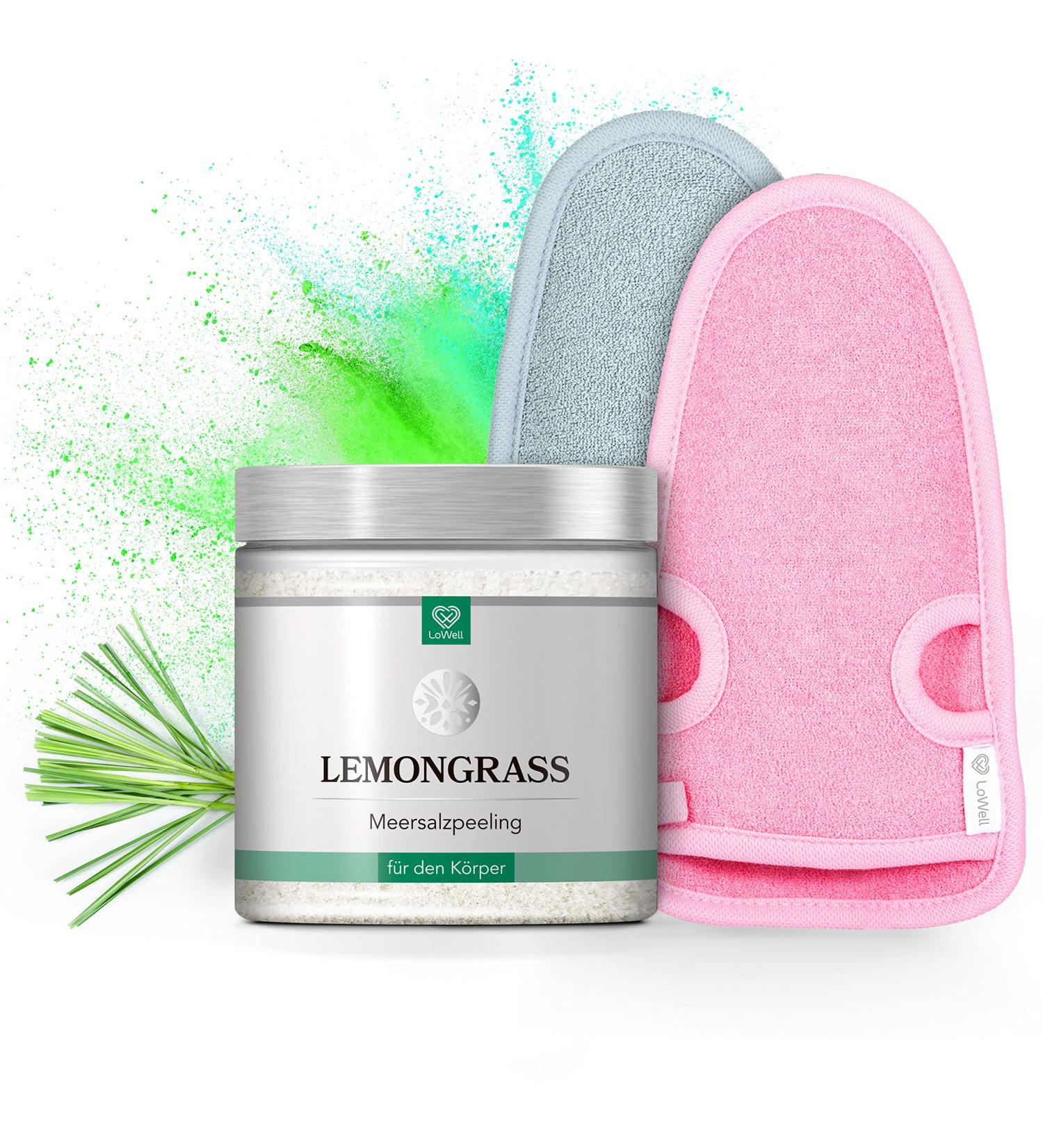 Lowell Body Peeling Set - 500g Hammam Peeling Glove & Lemongrass Body Scrub - Exfoliate for Smooth Skin - Buy Online on GoSupps.com
