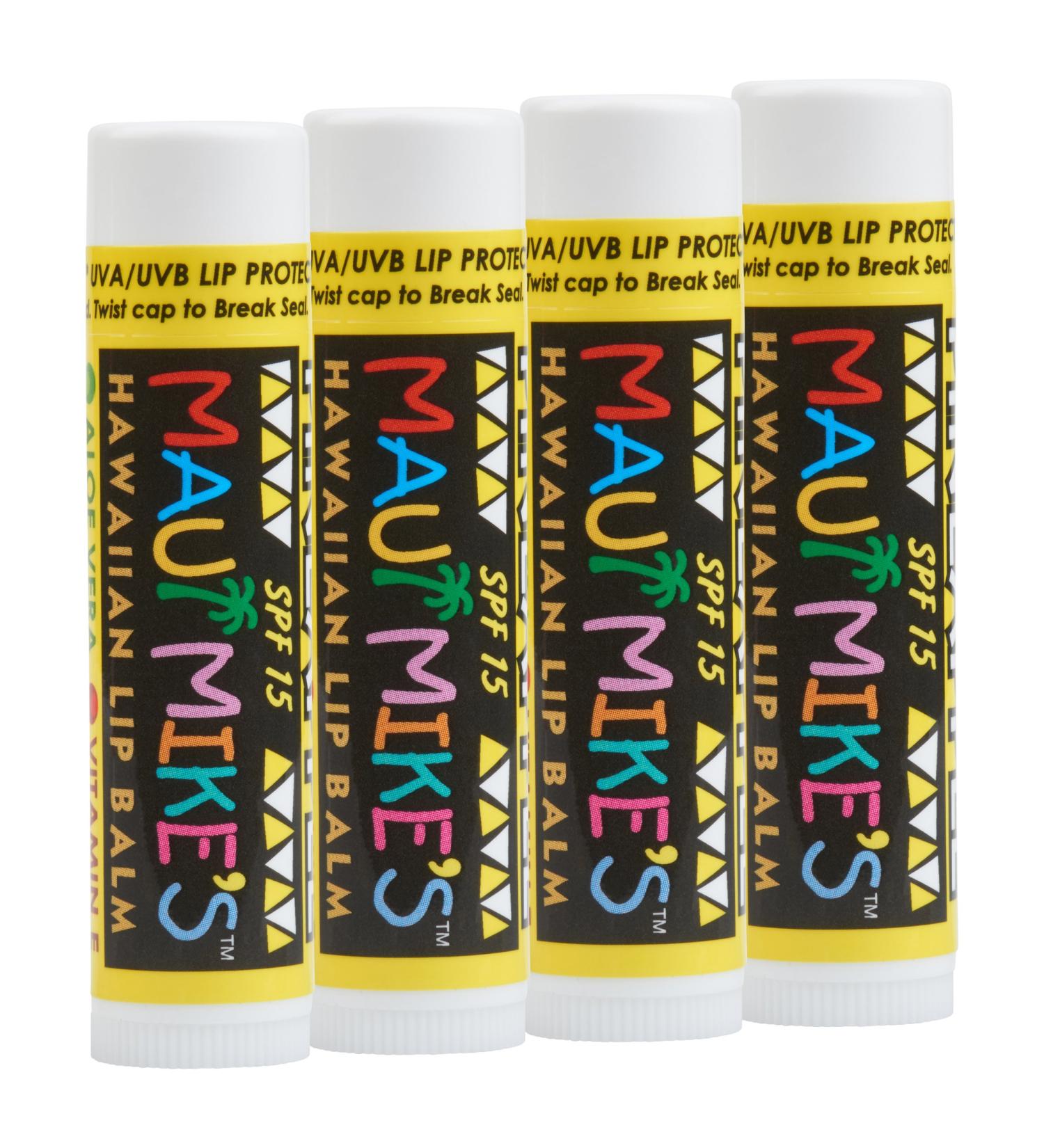 Maui Mike's Pineapple Lip Balm SPF-15 (4 Pack) with Vitamin E, Aloe Vera, and Beeswax - Buy Online on GoSupps.com