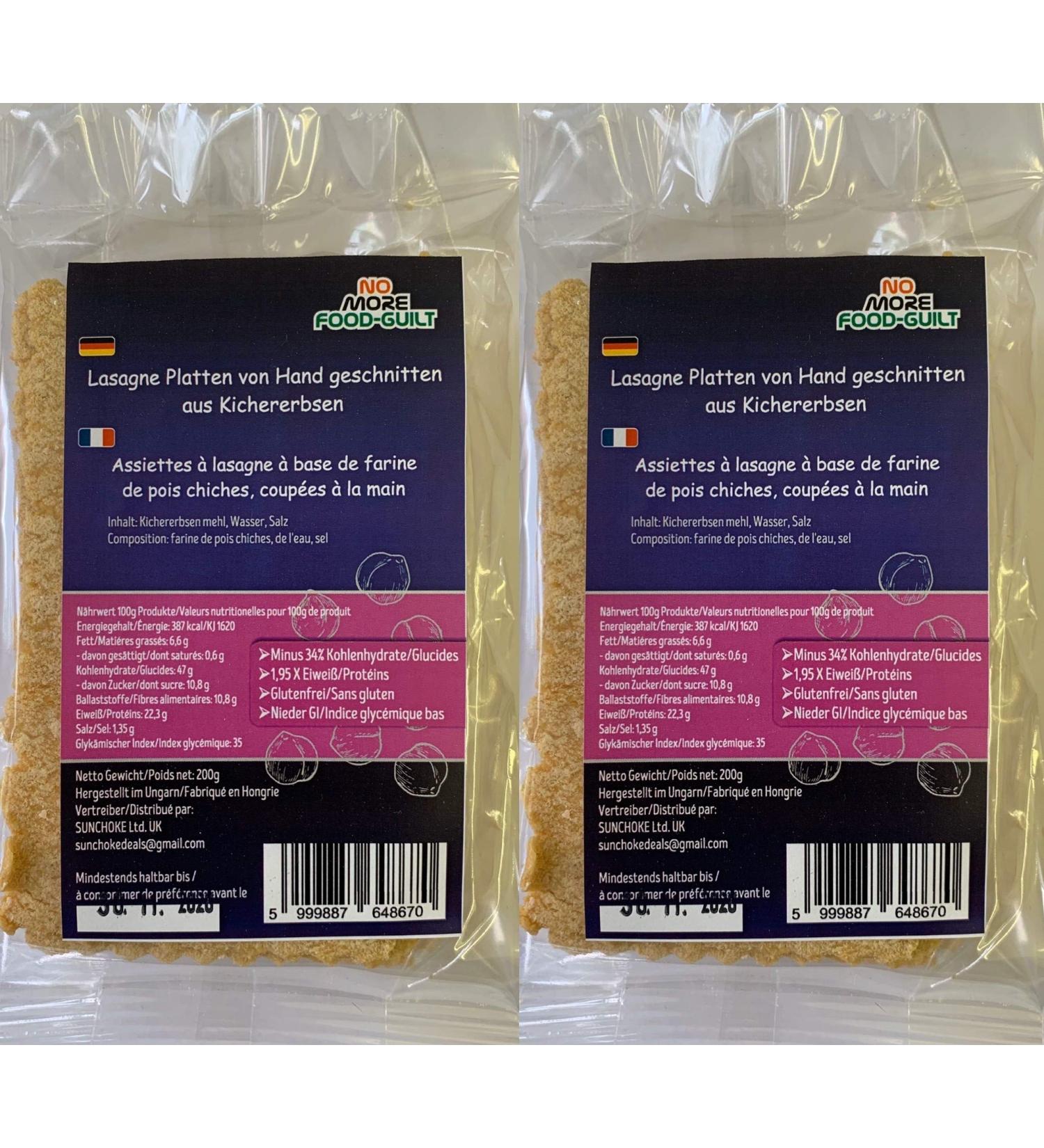 NO MORE FOODGUILT Lasagna plates hand cut from natural chickpea flour 2X200g