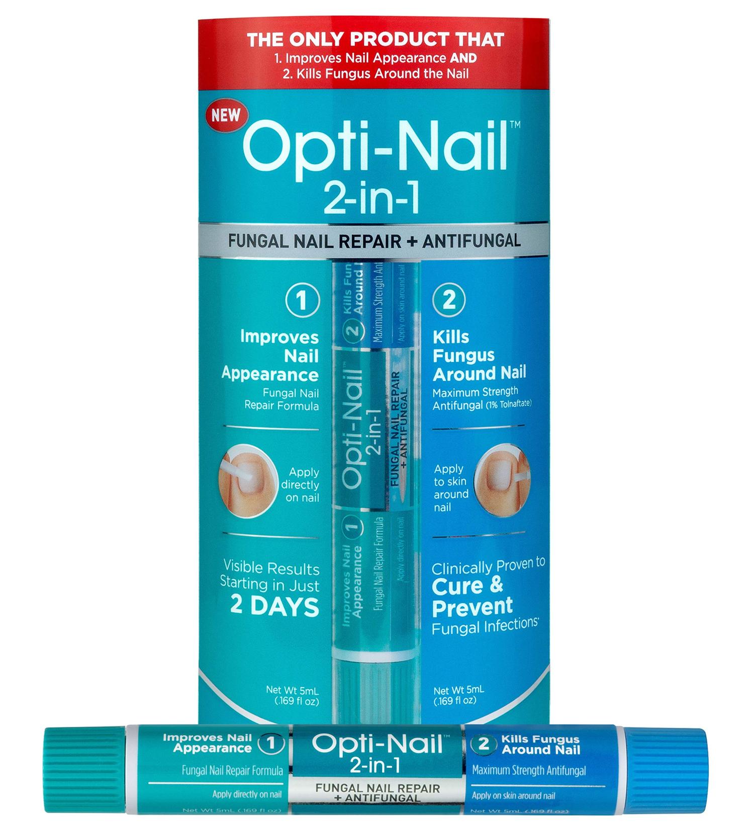 Opti-Nail 2-in-1 Fungal Nail Repair Plus Antifungal, Improves Nail Appearance and Kills Fungus Around Nail.