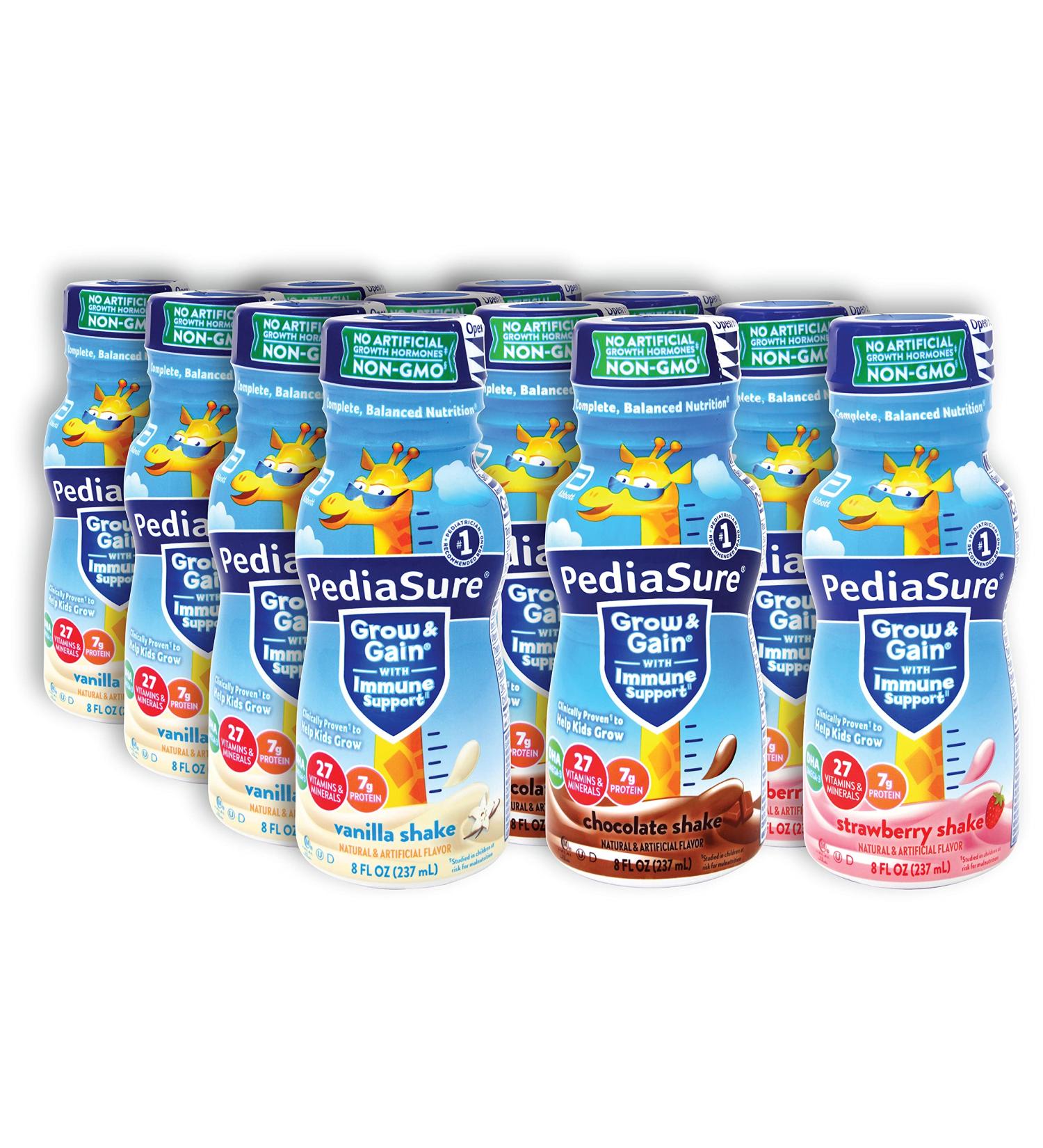 PediaSure Grow and Gain Shake with Immune Support | Complete Nutrition | Strawberry, Vanilla, and Chocolate Flavors | 12 Pack 8 Fl Oz - Buy Online on GoSupps.com