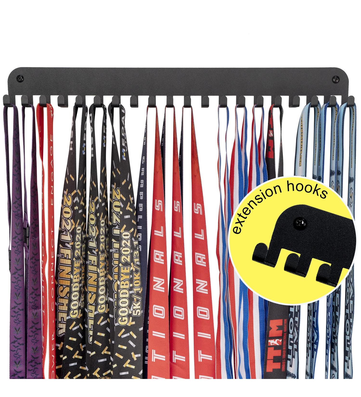 Skhoo Premium Gymnastic Medal Holder - Black Display Rack with 20 Hooks for Medals and Ribbons - Gymnastic Display Rack (New Upgrade) - Buy Online on GoSupps.com