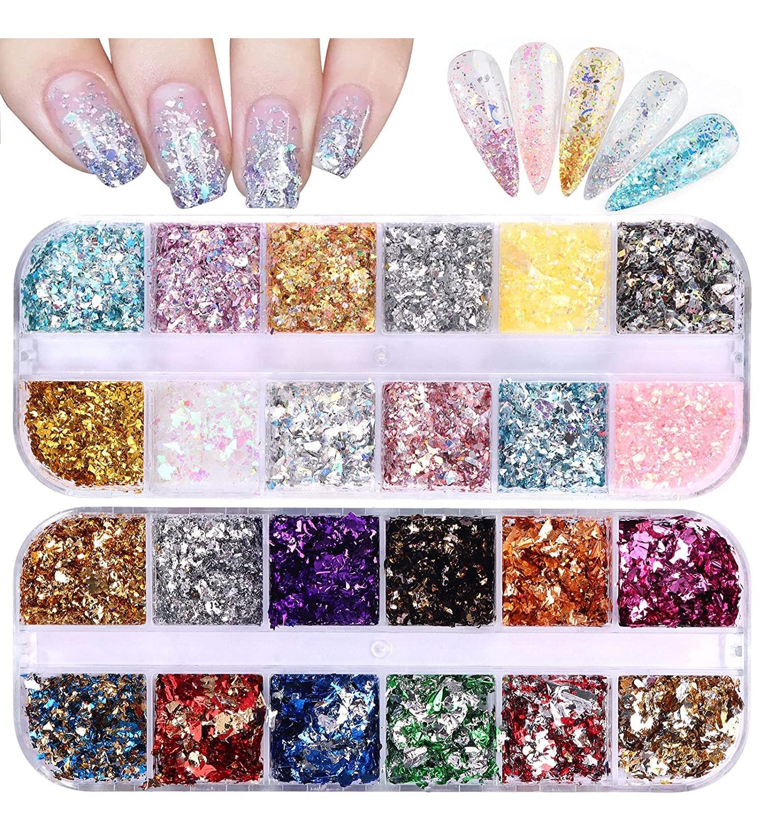 Ebanku 2 Boxing Holographic Nail Art Foil Flakes - Gold & Silver Glitter Confetti for DIY Nail Art Decoration - Buy Online on GoSupps.com