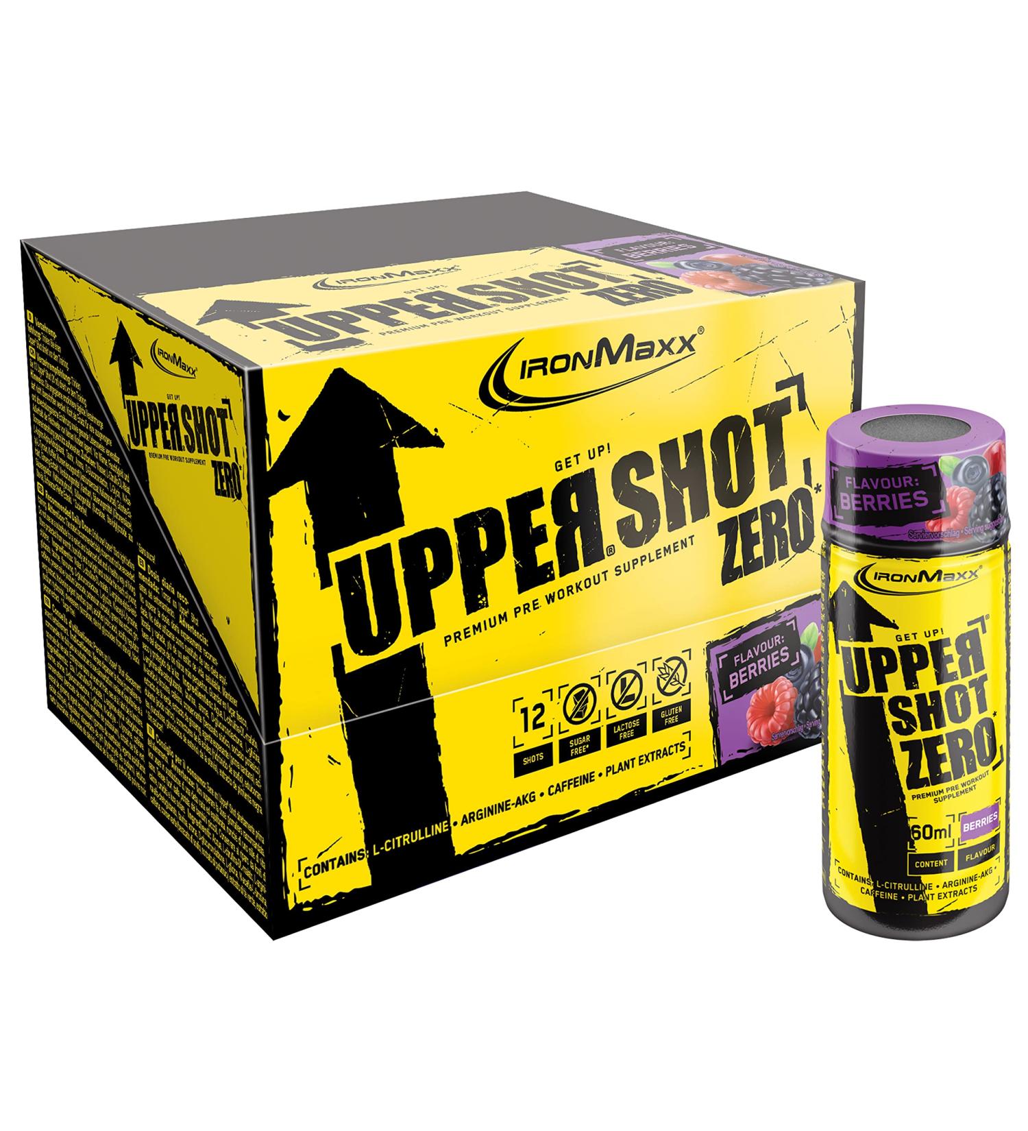 Ironmaxx Upper Shot Zero - Wildberries 12x60ml | Sugar-Free Pre-Workout Shot with L-Arginine L-Citrulline Malate Taurine & Caffeine | Boost Energy in Delicious Flavors - Buy Online on GoSupps.com