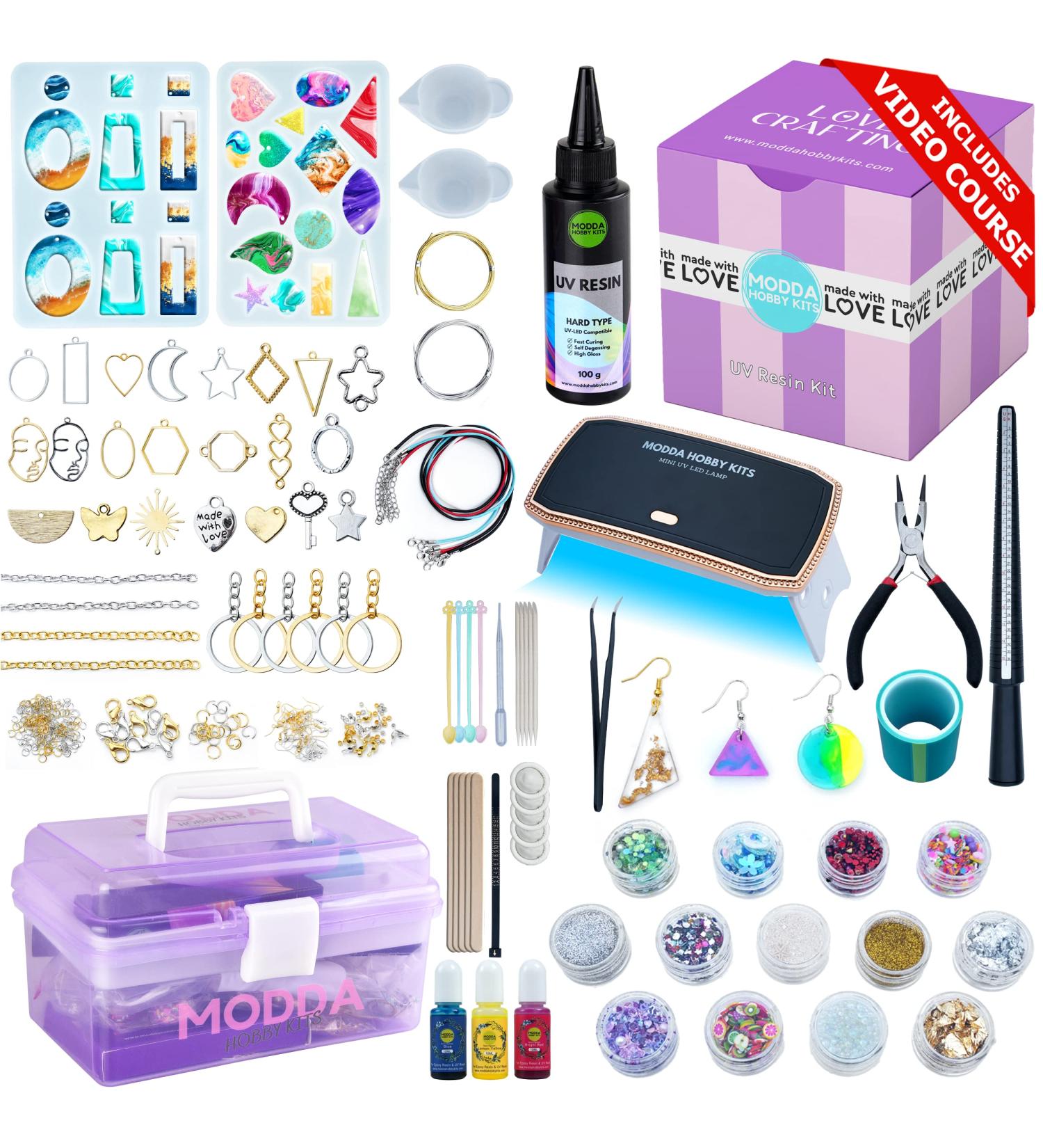 MODDA UV Resin Jewelry Making Kit for Adults - Includes UV Resin, Lamp, Molds, Glitters, Foil Flakes - Beginner Friendly with Video Course - DIY Arts and Crafts - Buy Online on GoSupps.com