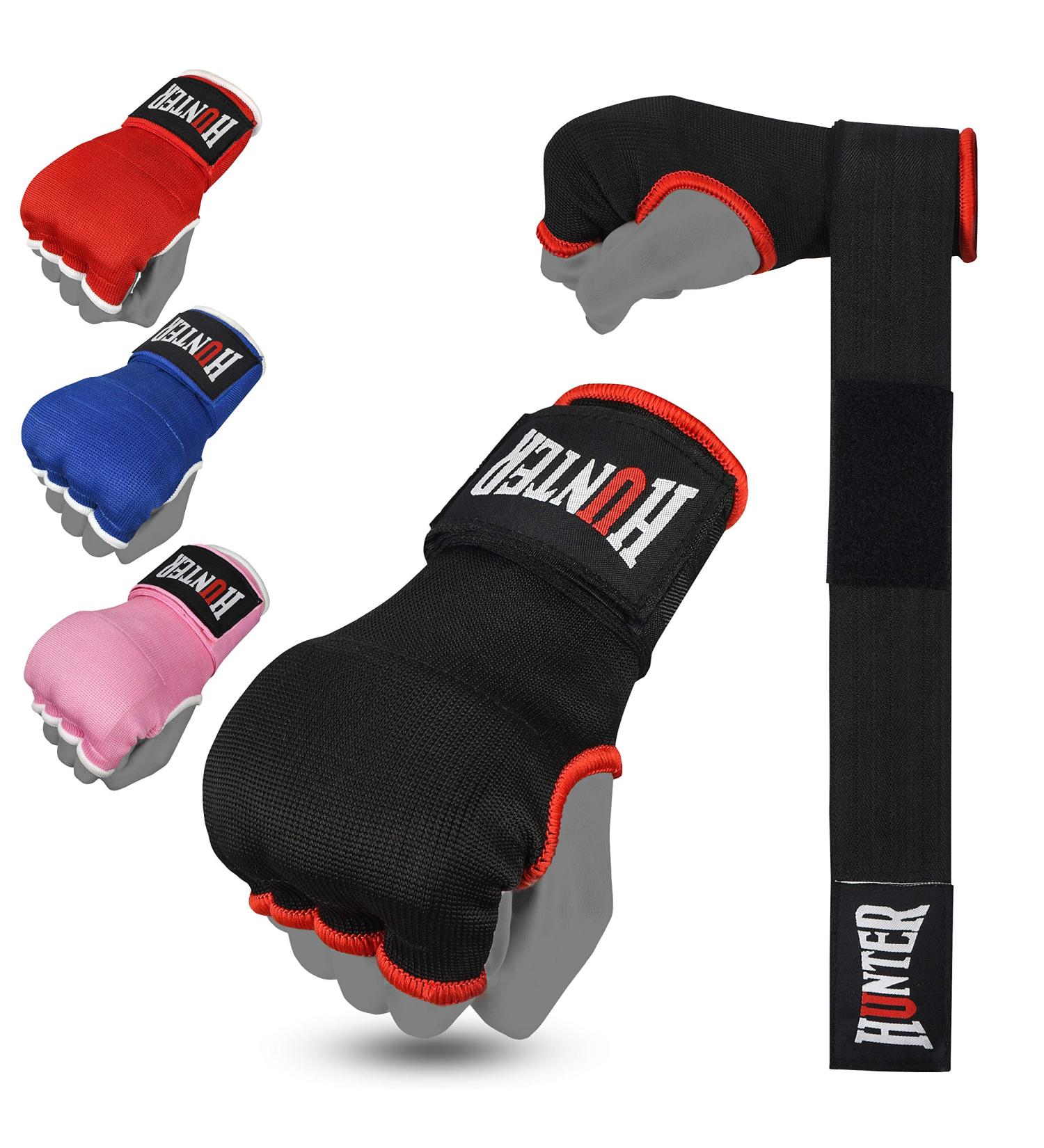 HUNTER Gel Padded Inner Gloves with Hand Wraps for Boxing - Pair, Black S/M - Buy Online on GoSupps.com