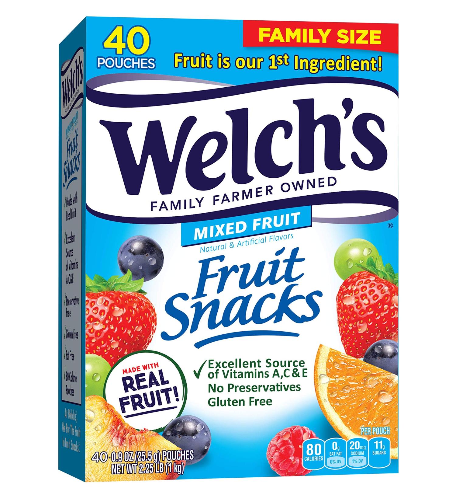 Welch's Fruit Snacks Mixed Fruit 0.9 oz Individual Single Serve Bags (Pack of 40) | Gluten-Free Bulk Pack of Mixed Fruit Snacks - 40 Count - Buy Online on GoSupps.com