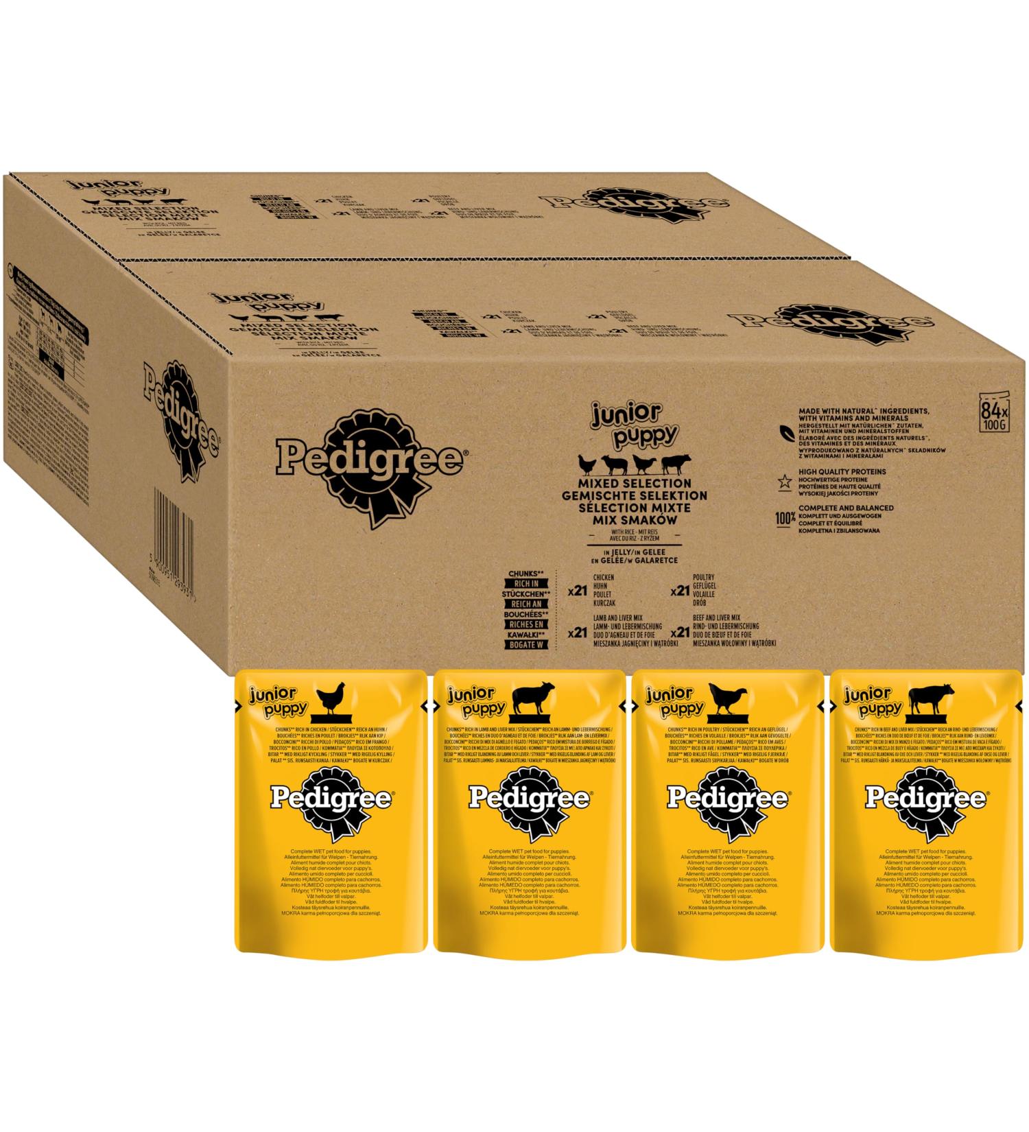 Buy Pedigree Junior Multipack Mixed Selection in Jelly - Wet Dog Food for Young Dogs - 84 x 100g Portion Bags - International Shipping Available - Buy Online on GoSupps.com