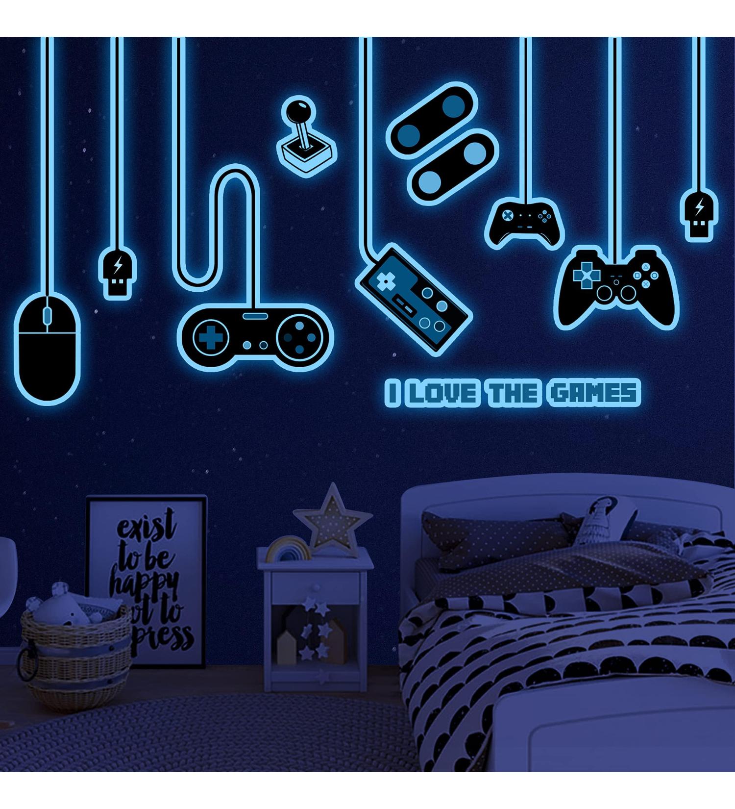 Gaming Wall Decals Glow in The Dark Wall Decals Video Game Zone Wall Stickers Removable Gaming Room Wall Decor Peel and Stick for Boys Kids Bedroom Playroom-Blue - Buy Online on GoSupps.com
