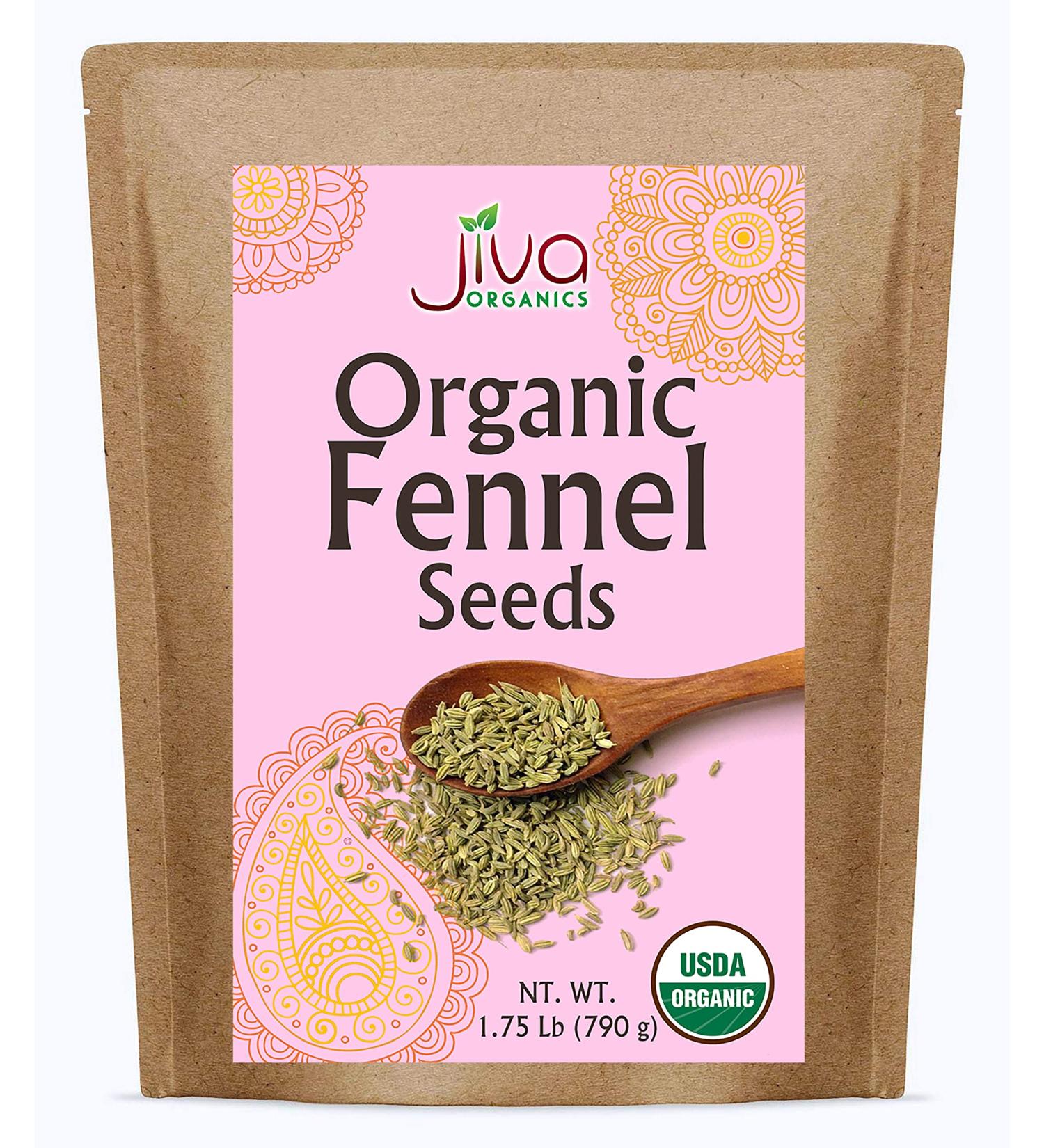 Jiva Organic Fennel Seeds 1.75 lb Bulk Bag - Whole, Non-Irradiated, Non-GMO Seeds (Foeniculum Vulgare) - Raw Quality - Buy Online on GoSupps.com