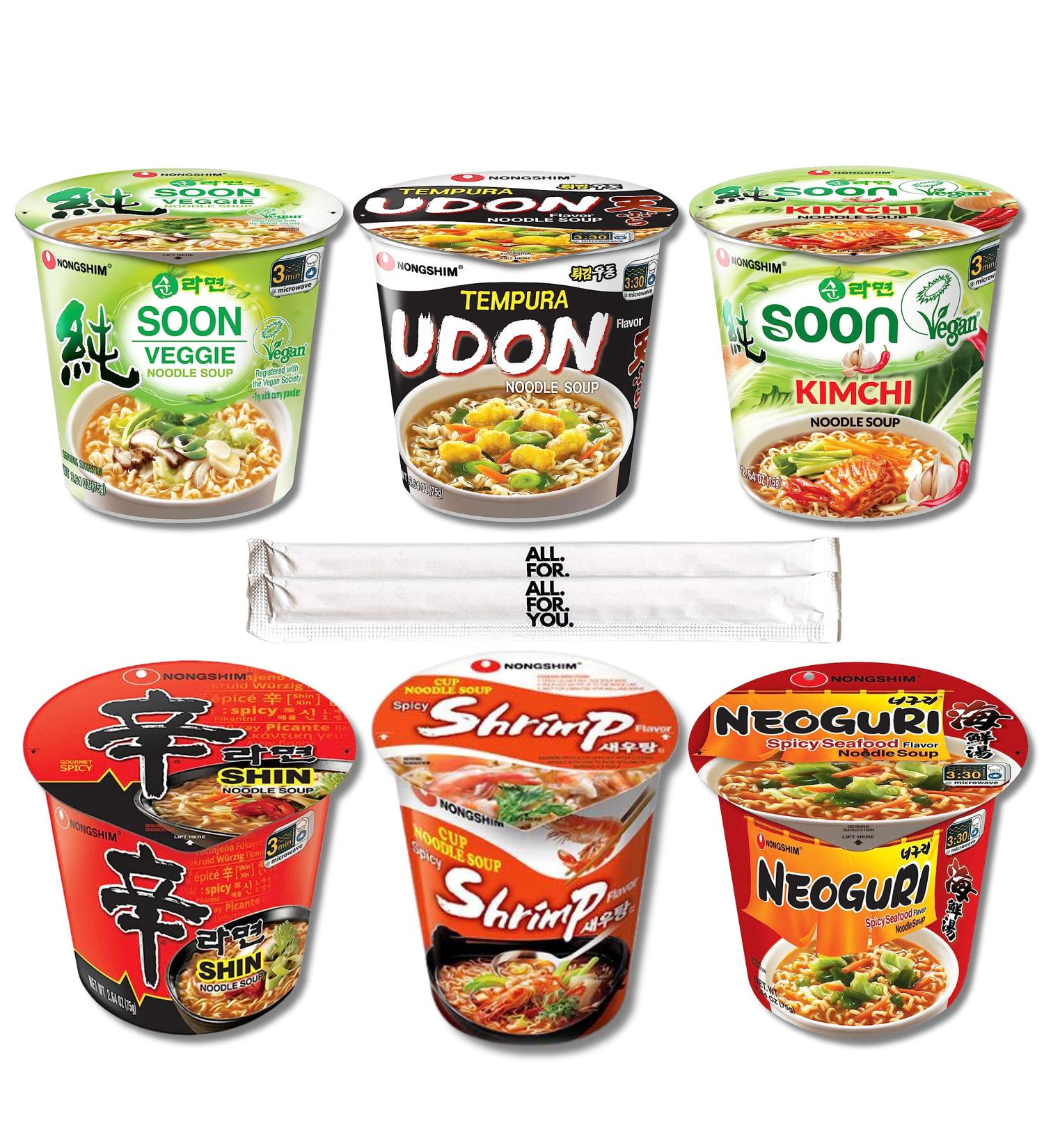 Ramen Noodles Nongshim 6 Flavor Variety Cup Noodle Combo - Shin Udon Soon Soon Kimchi Neoguri Shrimp - Total 6 pack (75g cup ea) - Spicy Ramen Noodles Soup Asian Korean Food Nongshim Cup Noodle - Buy Online on GoSupps.com