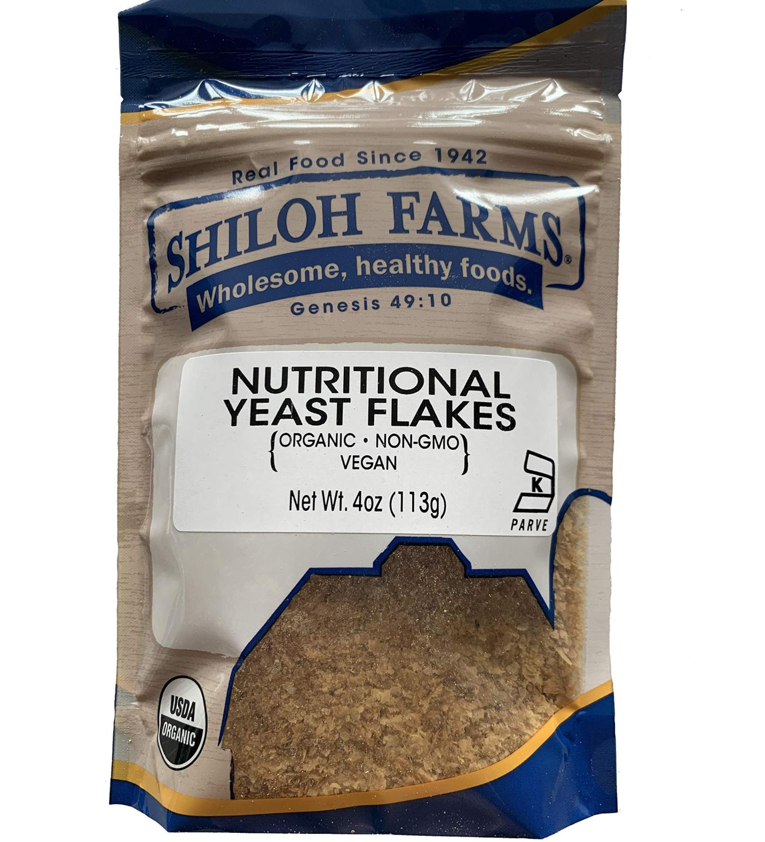 Shiloh Farms Organic Nutritional Yeast Flakes - 4 Ounce Bag - Vegan Protein - A GREAT ADDITION TO YOUR PLANT-BASED DIET!