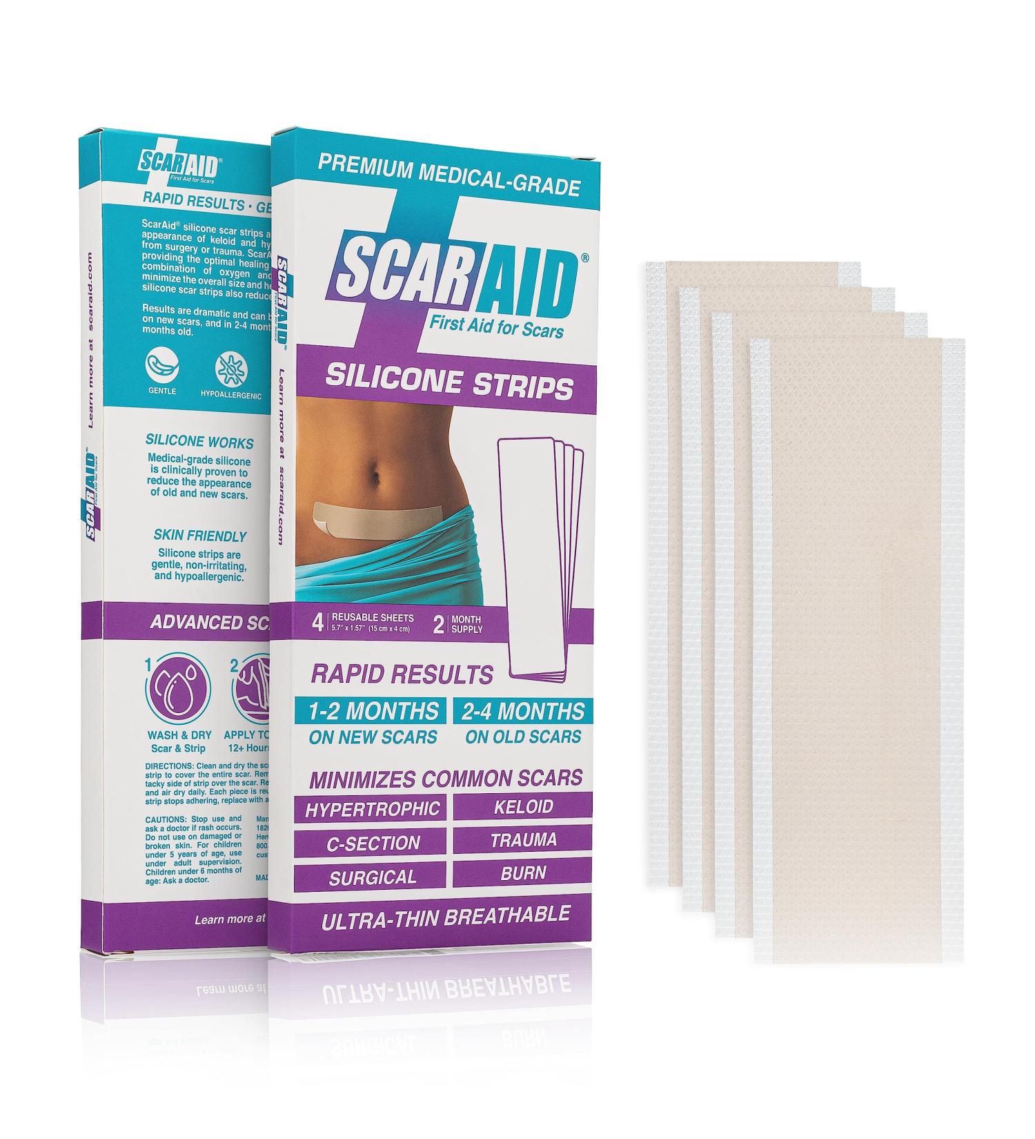 SiliBest Scar Strips: C Section & Tummy Tuck Recovery - 4 Pack 5.7x1.57 - Superior to Cream for Surgical Scars - Buy Online on GoSupps.com