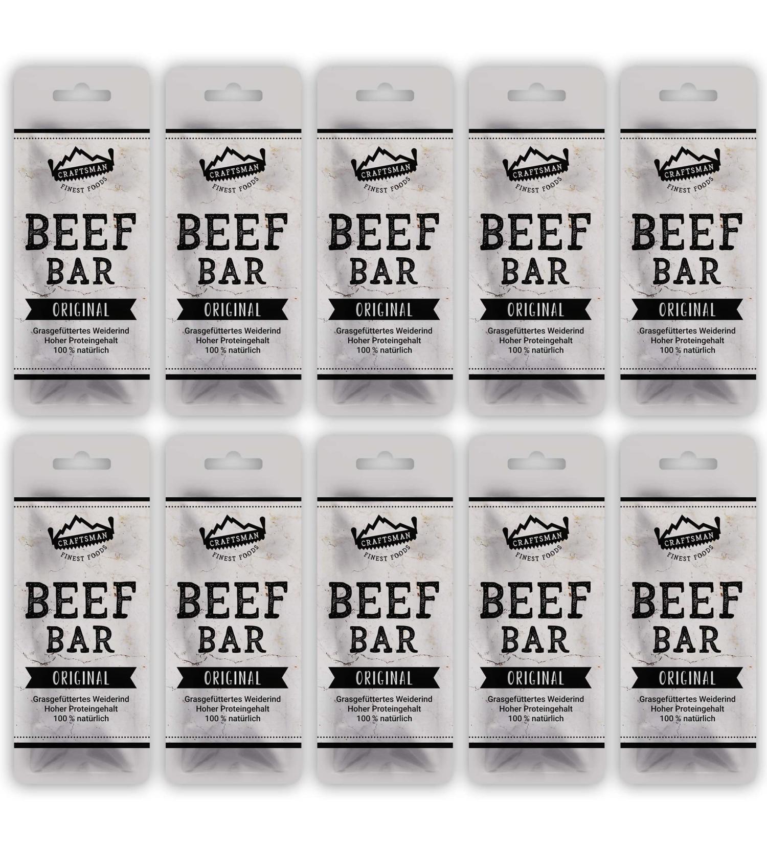 Craftsman Beef Bar Original 10x28g | 100% Natural High Protein Meat Snack | Gluten-Free No Added Sugar Jery Riegel Set - Buy Online on GoSupps.com