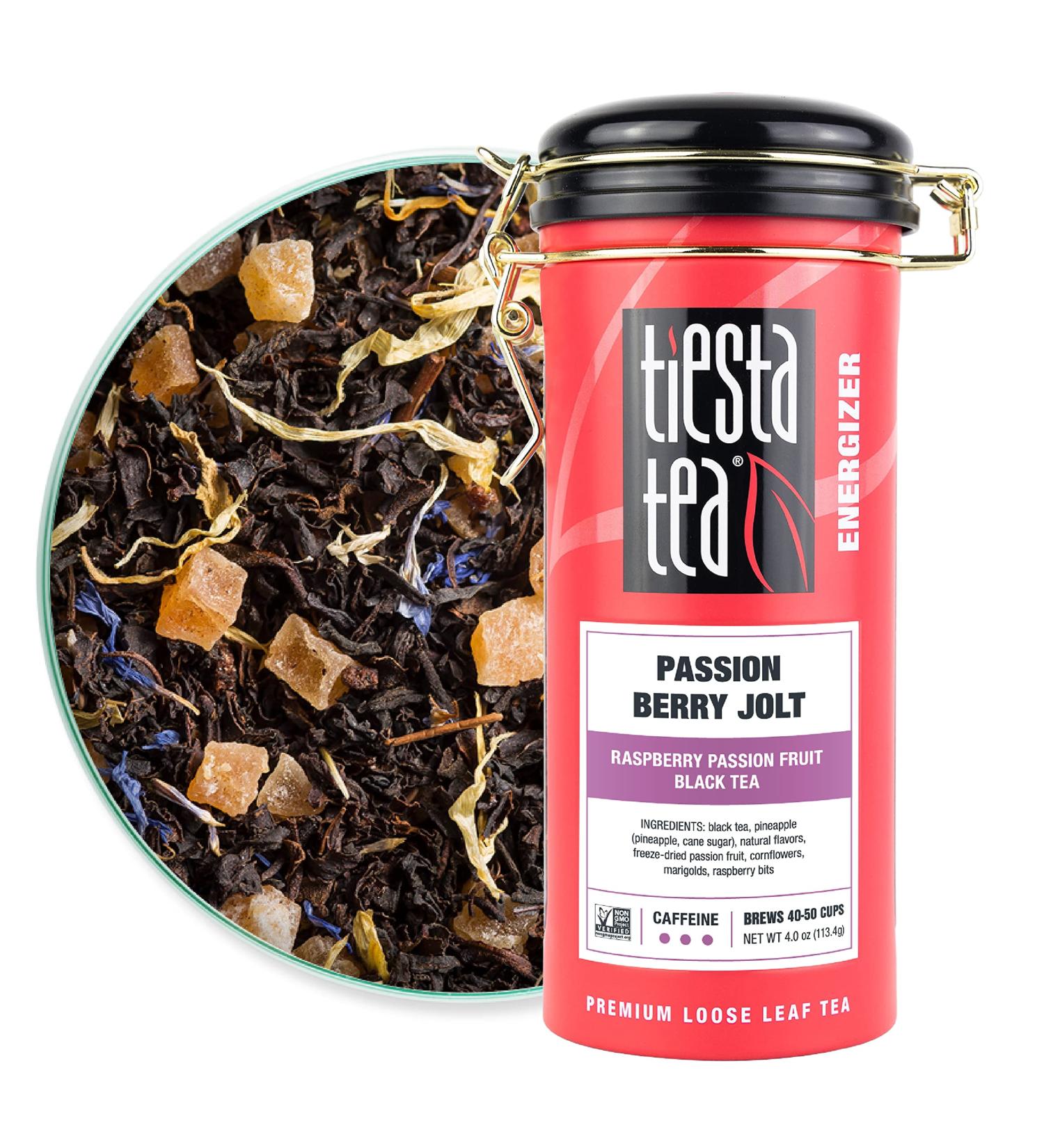 Tiesta Tea Passion Berry Jolt Loose Leaf Black Tea 4 oz Tin - High Caffeine Natural Flavored Raspberry Passion Fruit Tea - 50 Cups - Hot & Iced Tea - Buy Online on GoSupps.com