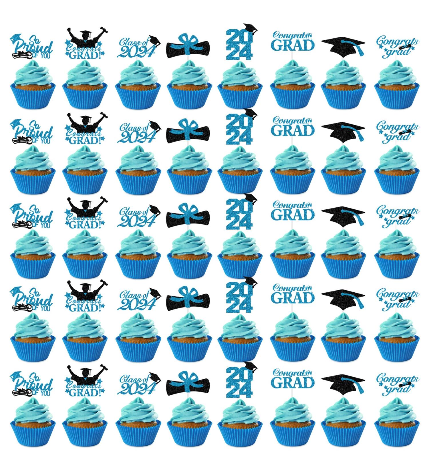 Graduation Cupcake Toppers 2023 Glitter Class of 2023 Cupcake Toppers Supplies Class of 2023 Congrats Grad Cap Diploma Cupcake Picks for Graduation Party Decorations 2023-24Pcs (Blue) - Buy Online on GoSupps.com