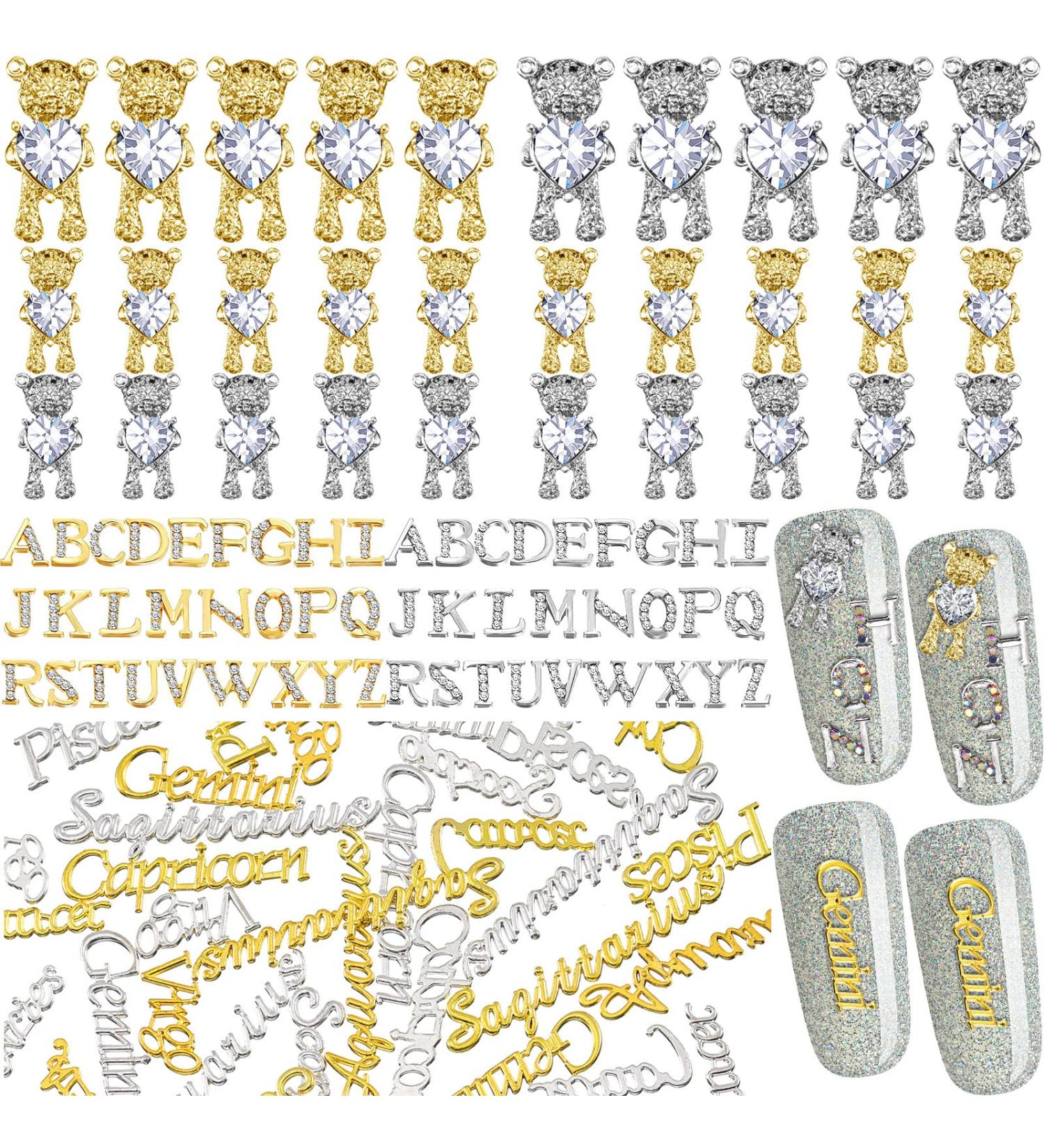 MTLEE 130 Pieces 3D Cute Bear Nail Charms - Crystal Rhinestones Nail Ornaments for DIY Nail Designs (Silver/Gold) - Buy Online on GoSupps.com