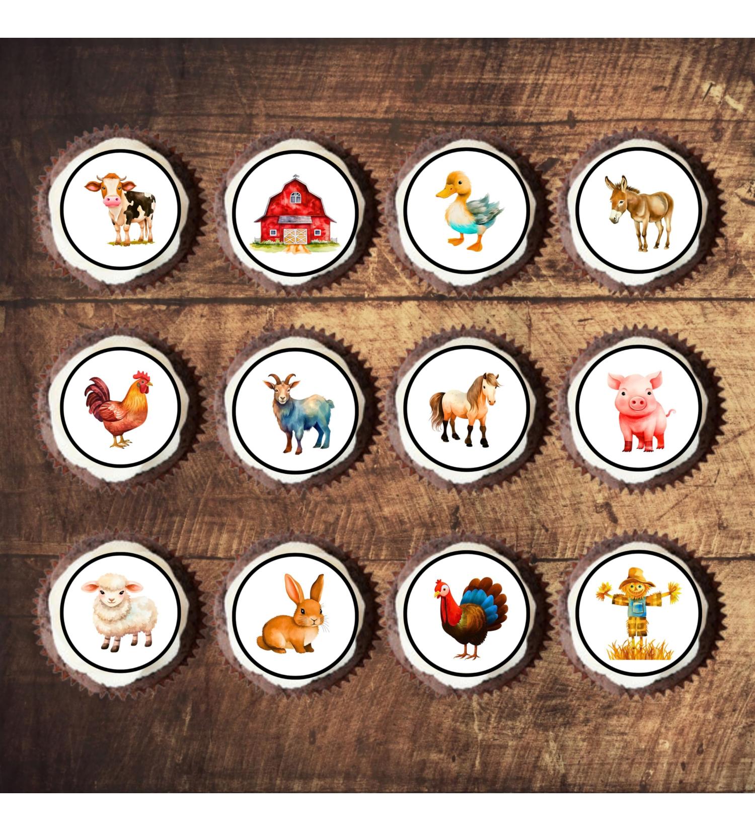 PRECUT Farm Animal Cupcake Toppers Petting Zoo Edible Mini Cake Decorations Edible Woodland Animals Party Decorations Farmer Cupcake Decoration Farm Animal Cake Topper (48) - Buy Online on GoSupps.com