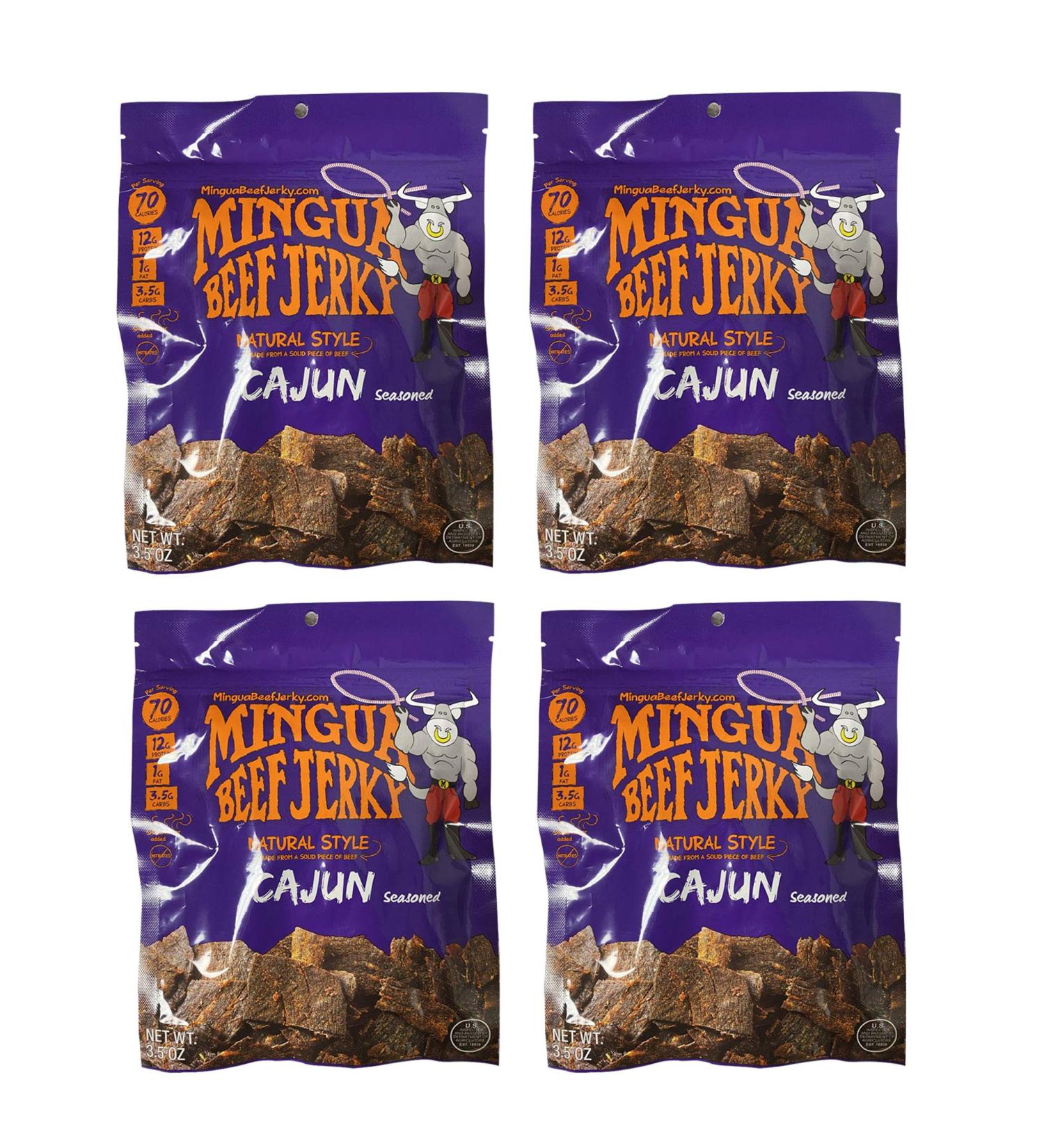 Mingua Beef Jerky Cajun-Seasoned Spicy Nitrite-Free 14oz (Pack of 4) - 100% US Beef, Four 3.5oz Bags - Buy Online on GoSupps.com