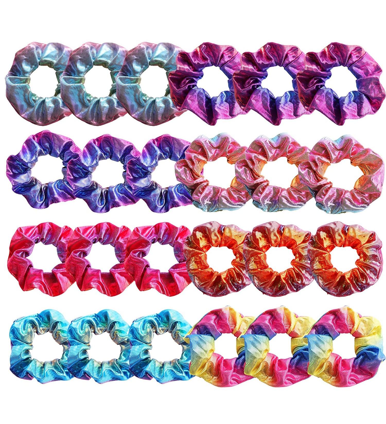 24-Piece Metallic Scrunchies - Shiny Mermaid Hair Ties for Women & Girls | Colorful Elastic Ponytail Holders - Neon Hair Accessories - Buy Online on GoSupps.com