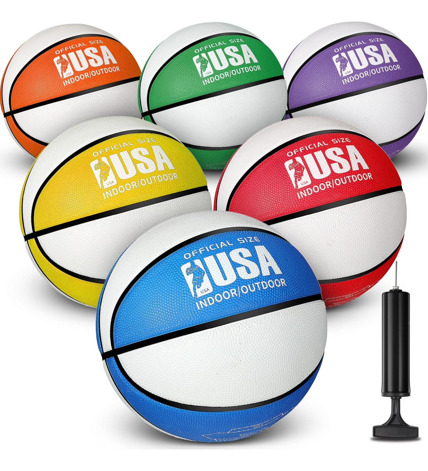 Libima 6-Piece Official Size 5/7 Basketball Set with Pump - Indoor/Outdoor Colorful Rubber Balls for Game, Practice & Training - Kids to Adults - Buy Online on GoSupps.com