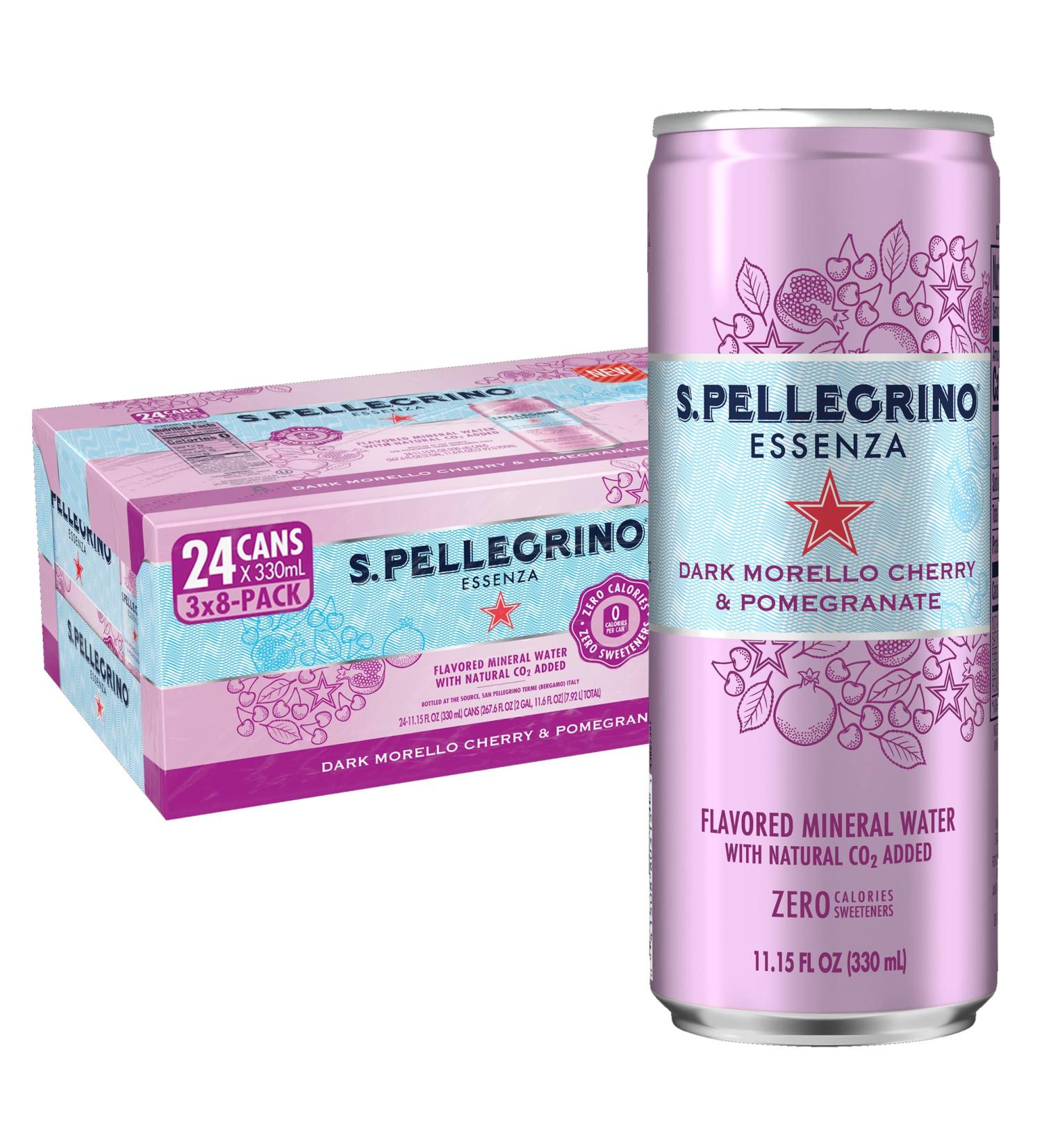 S.Pellegrino Essenza Dark Morello Cherry & Pomegranate Mineral Water - 24 Pack, 11.15 Fl Oz Cans - Buy Online on GoSupps.com