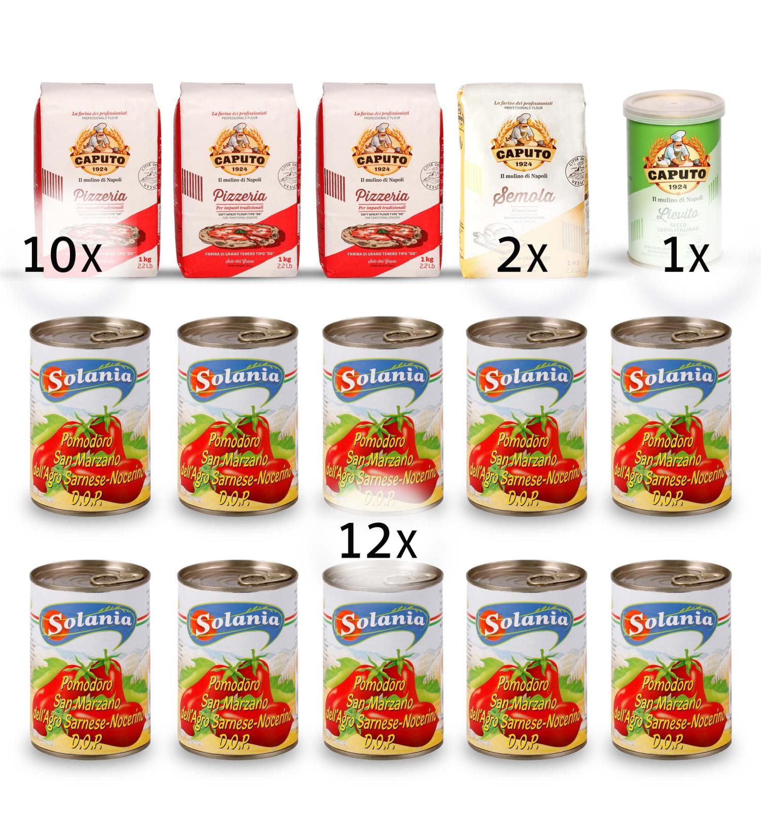Delicret Pizza Kit Naples Grande | Authentic 10x1kg Caputo Pizzamehl 2x1kg Semola 100g Yeast & 12x400g San Marzano Tomatoes for Perfect Pizza - Buy Online on GoSupps.com