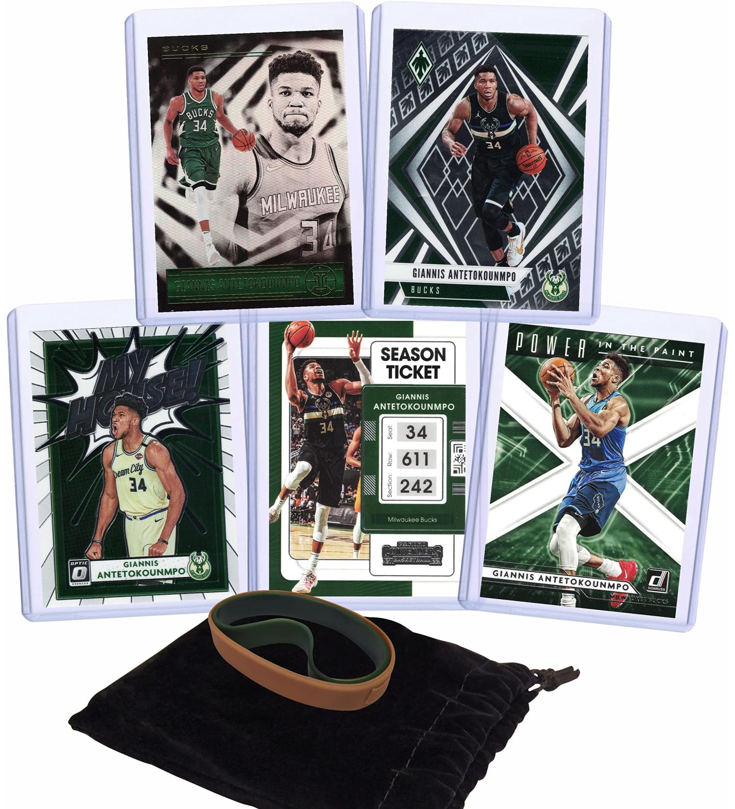 Giannis Antetokounmpo Basketball Cards Gift Bundle (5 Cards) - Milwaukee Bucks Trading Cards - Buy Online on GoSupps.com