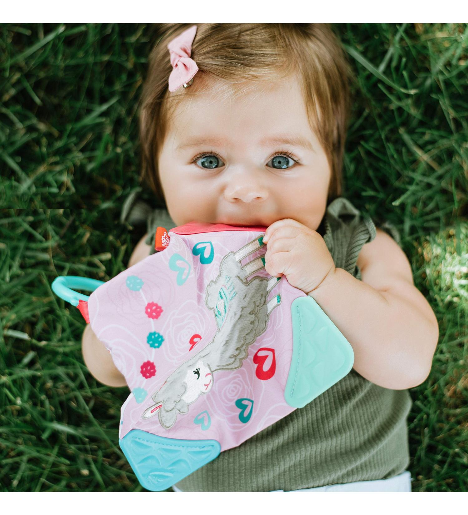 Nuby Plush Llama Teething Blankie | Cuddle & Chew Toy with Squeaker | Connector Clip | 0 M + | Multi - Buy Online on GoSupps.com