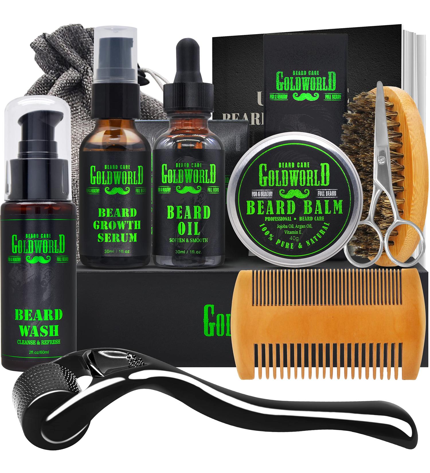 Complete Beard Growth Kit for Men - Beard Roller, Wash, Serum, Oil, Balm, Brush, Comb, Scissor, eBook - Perfect Beard Grooming and Care Gift Set - Buy Online on GoSupps.com