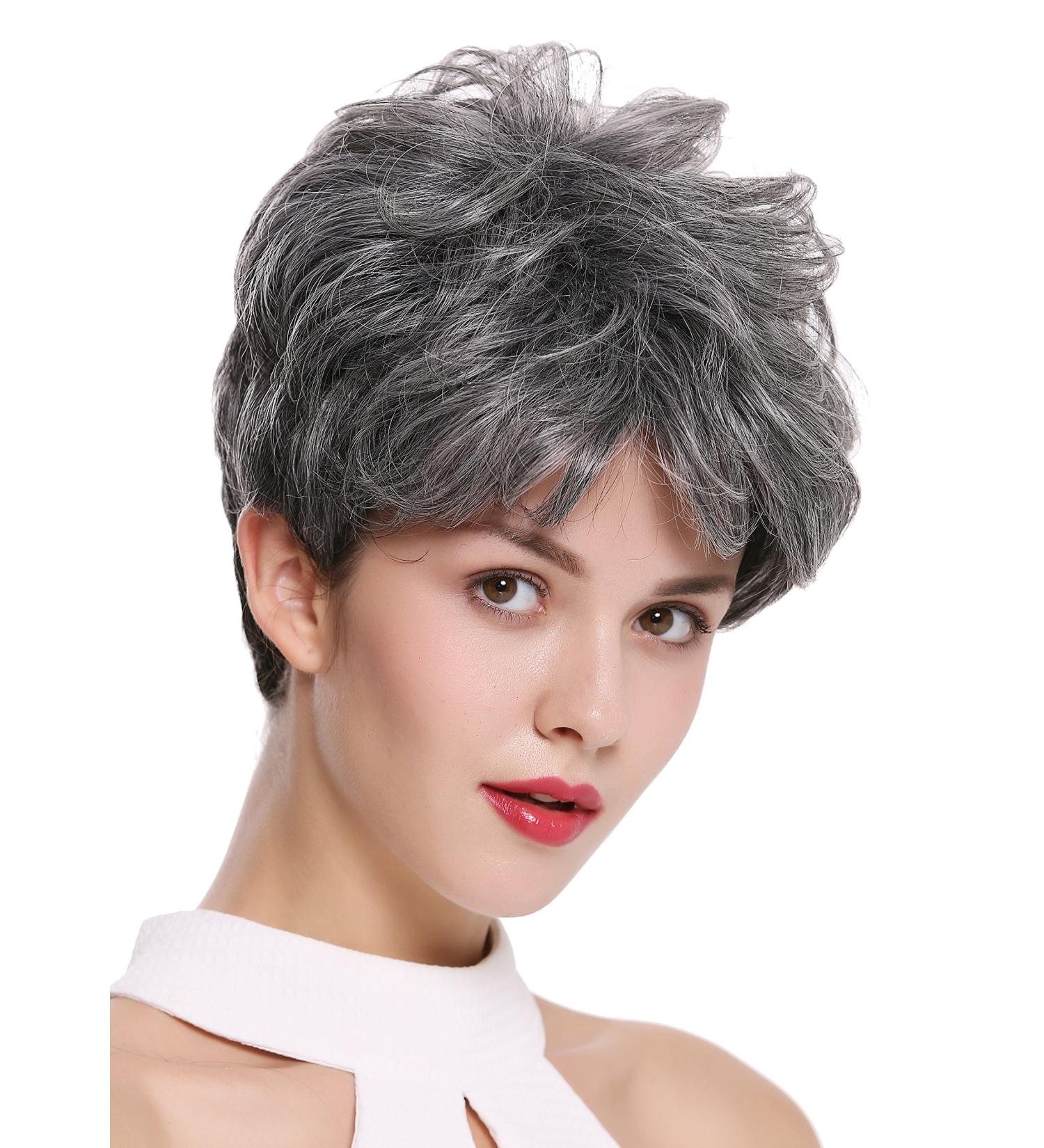 WIG ME UP DW-2700-DF1202 | Short Backcombed Voluminous Wavy Grey Mix Ladies Wig - Stylish Grey-Black Blend for All Occasions - Buy Online on GoSupps.com