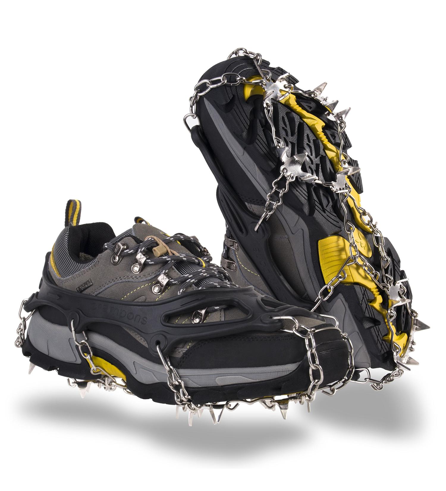 Giggleway Traction Cleats - Anti Slip Snow Grips with 19 Stainless Steel Spikes | M/L/XL L(Shoe Size W 8.5-11.5/M 7-9.5) | Suitable for Women, Men, and Kids - Black - Buy Online on GoSupps.com