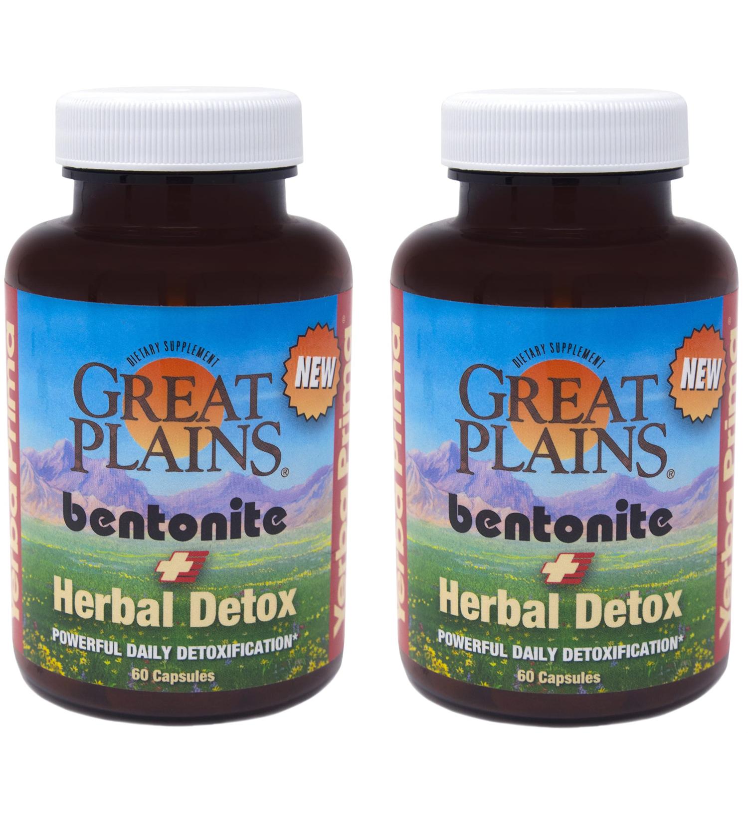 Yerba Prima Bentonite Clay Plus Herbal Detox 60 Veggie Capsules (Pack of 2) - Use Long Term or as Rapid Detox Premium Quality Ingredients Powerful Daily Detoxification Great Plains Bentonite - Buy Online on GoSupps.com