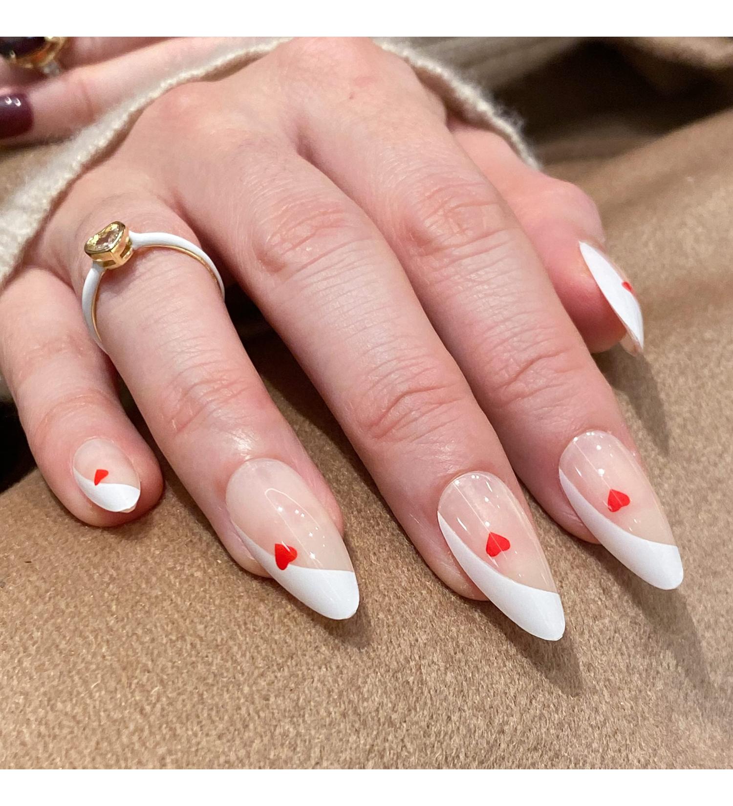 NOVO OVO Medium Long Oval Stiletto Nude Gradient White French Tip False Press on Nails - Valentine's Spring Elegant Acrylic Kit - Buy Online on GoSupps.com