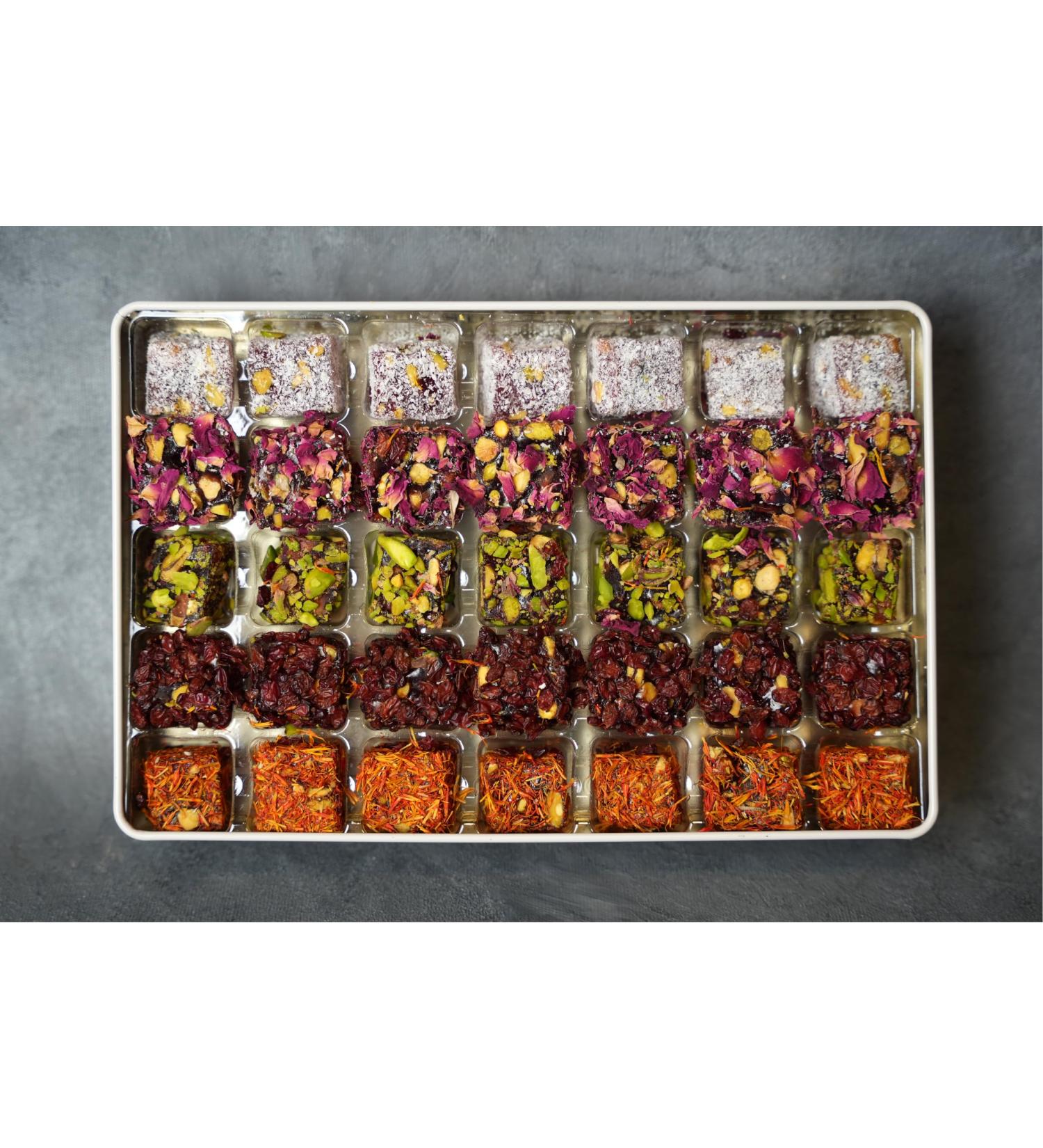 Authentic Turkish Delight with Gift Box- Luxury Exotic Flavours Handcrafted in Turkey Vegan & Gluten-Free Special Mixed Turkish Delight in the White Tin Box with Separator 600g - Buy Online on GoSupps.com