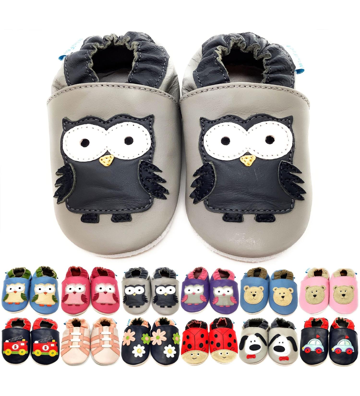 MiniFeet Premium Soft Leather Baby Shoes - Buy 4 Pairs, Get 1 Free! | Toddler Shoes 0-6 Months to 4-5 Years | Grey Owl Design - Buy Online on GoSupps.com