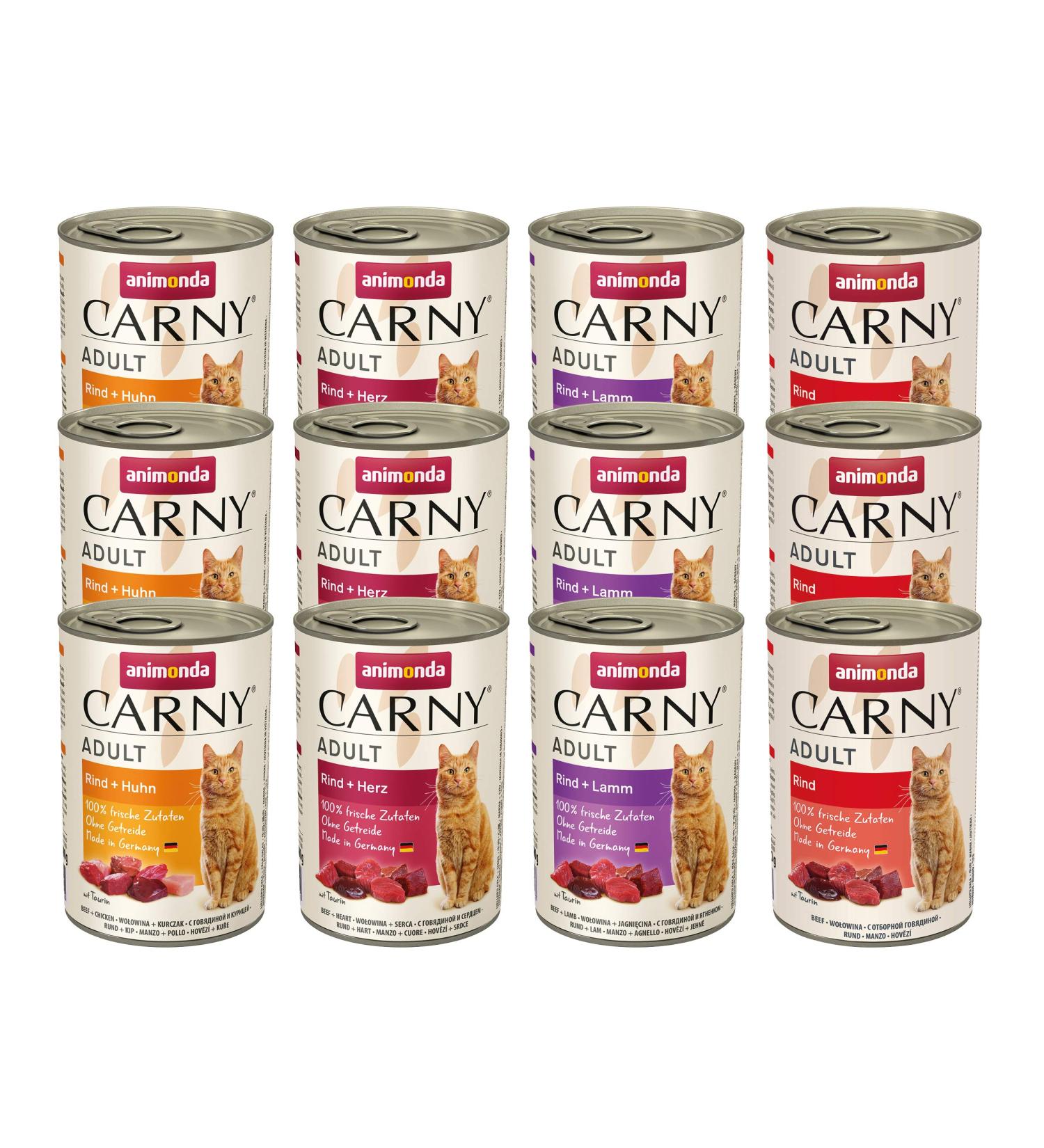 Animonda Carny Adult Wet Cat Food - Hearty 12 x 400g Cans for Adult Cats | International Shipping Available - Buy Online on GoSupps.com