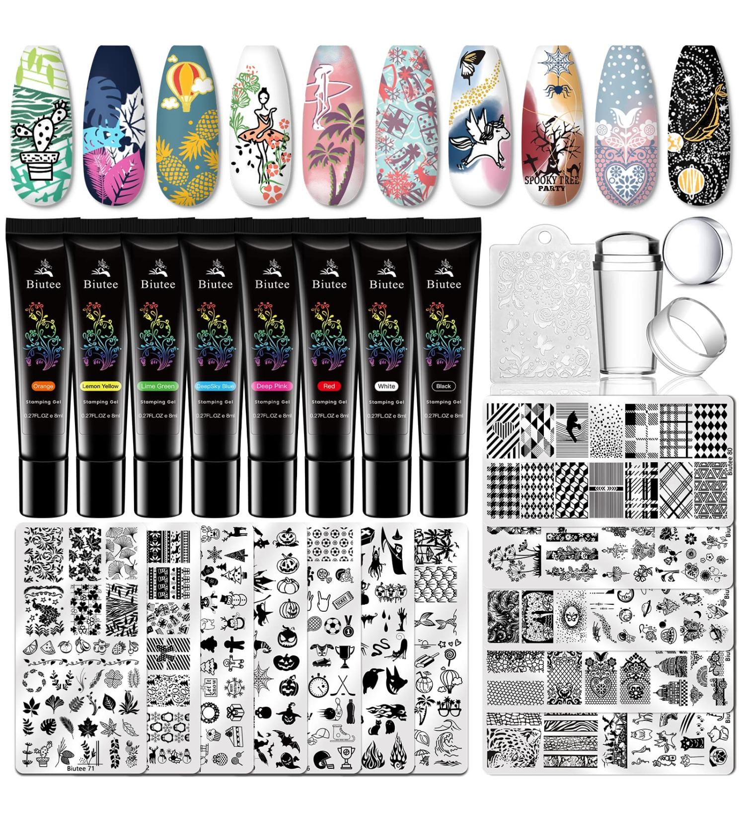 Premium Bute Nail Stamping Set - 12 Templates & 8 Gel Colors for Stunning Nail Art - UV Stamping Gel Included - Buy Online on GoSupps.com