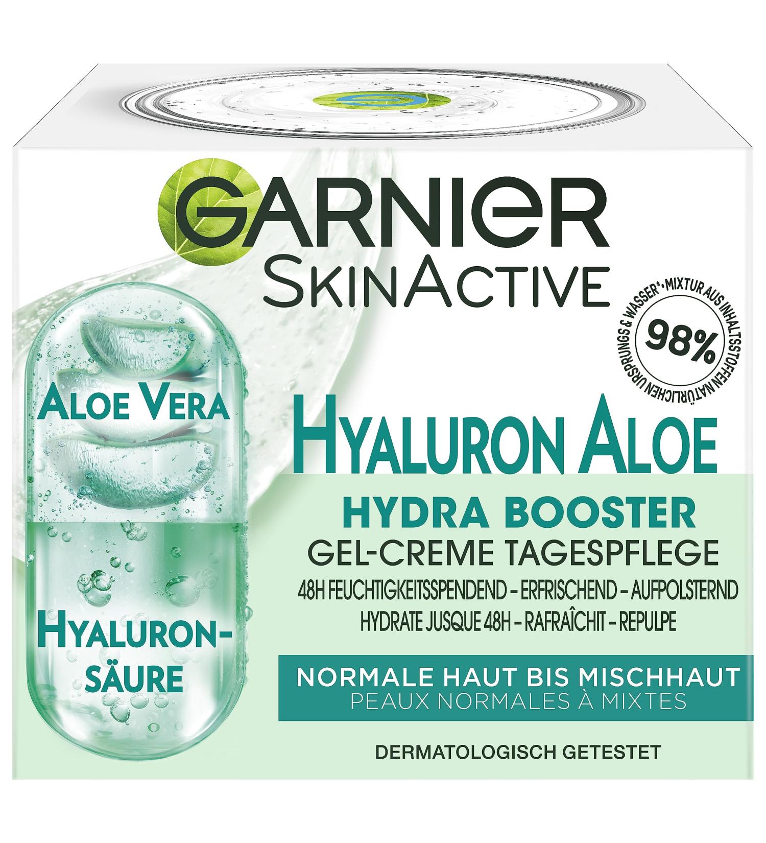 Garnier 3-in-1 Moisturiser for Firm and Radiant Skin as Day Cream Night Cream or Face Mask with Hyaluronic and Aloe Vera Skin Active 50 ml