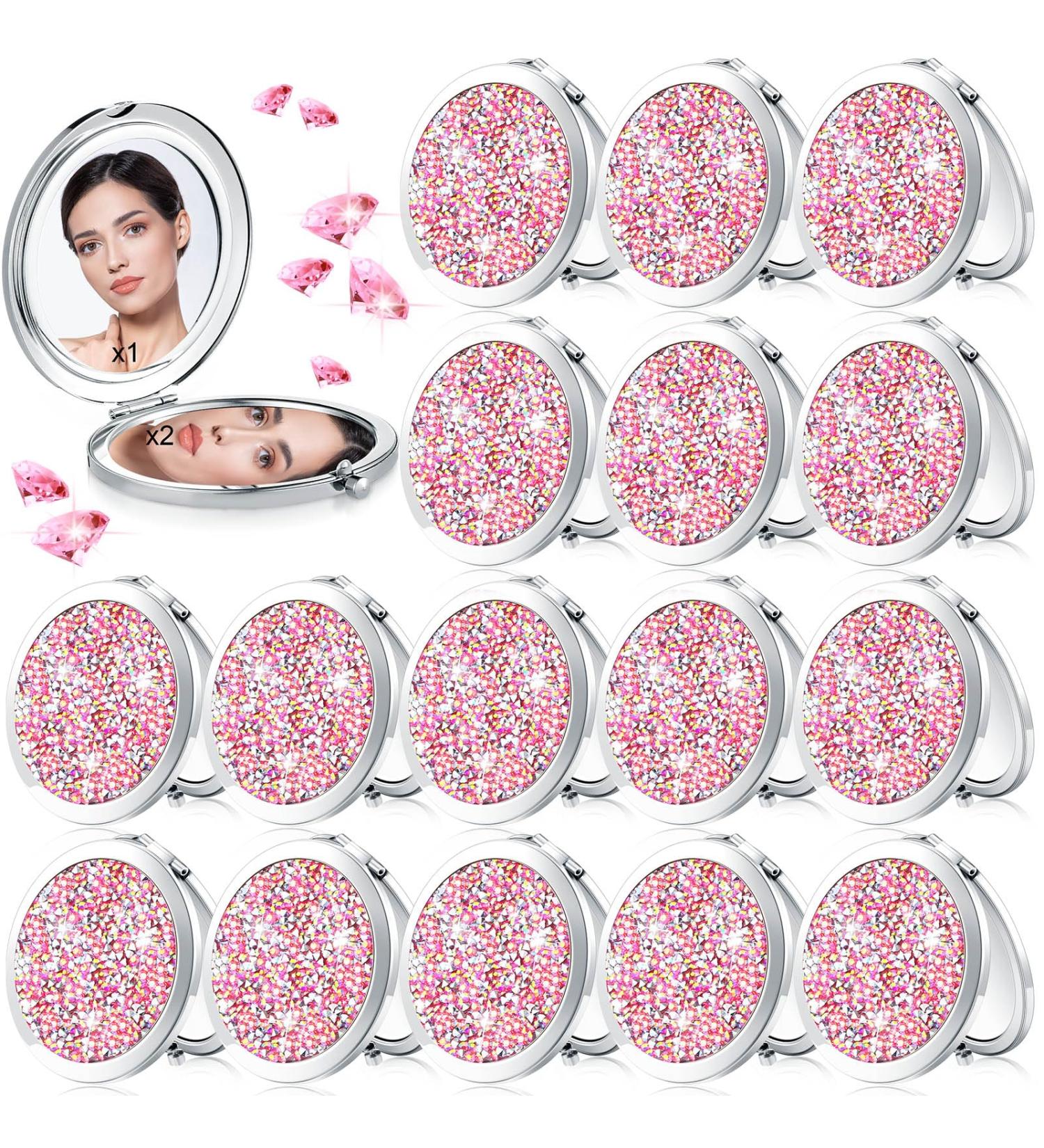 16 Pcs Compact Mirror for Purses - Small Cosmetic Folding Pocket Mirror Bulk - Diamond Bling Design - 2.75 Inch Round - 1X/2X Magnifying Makeup Mirror for Women Girls - Wedding Gift - Pink Silver - Buy Online on GoSupps.com