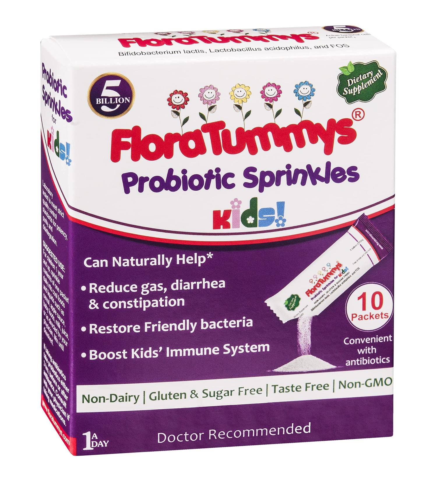 FloraTummys Probiotic Sprinkles Kids 10ct: Taste-Free Easy-to-Use Probiotic Powder Packets Non-Dairy Gluten & Sugar-Free. Non-GMO Travel Size - Buy Online on GoSupps.com
