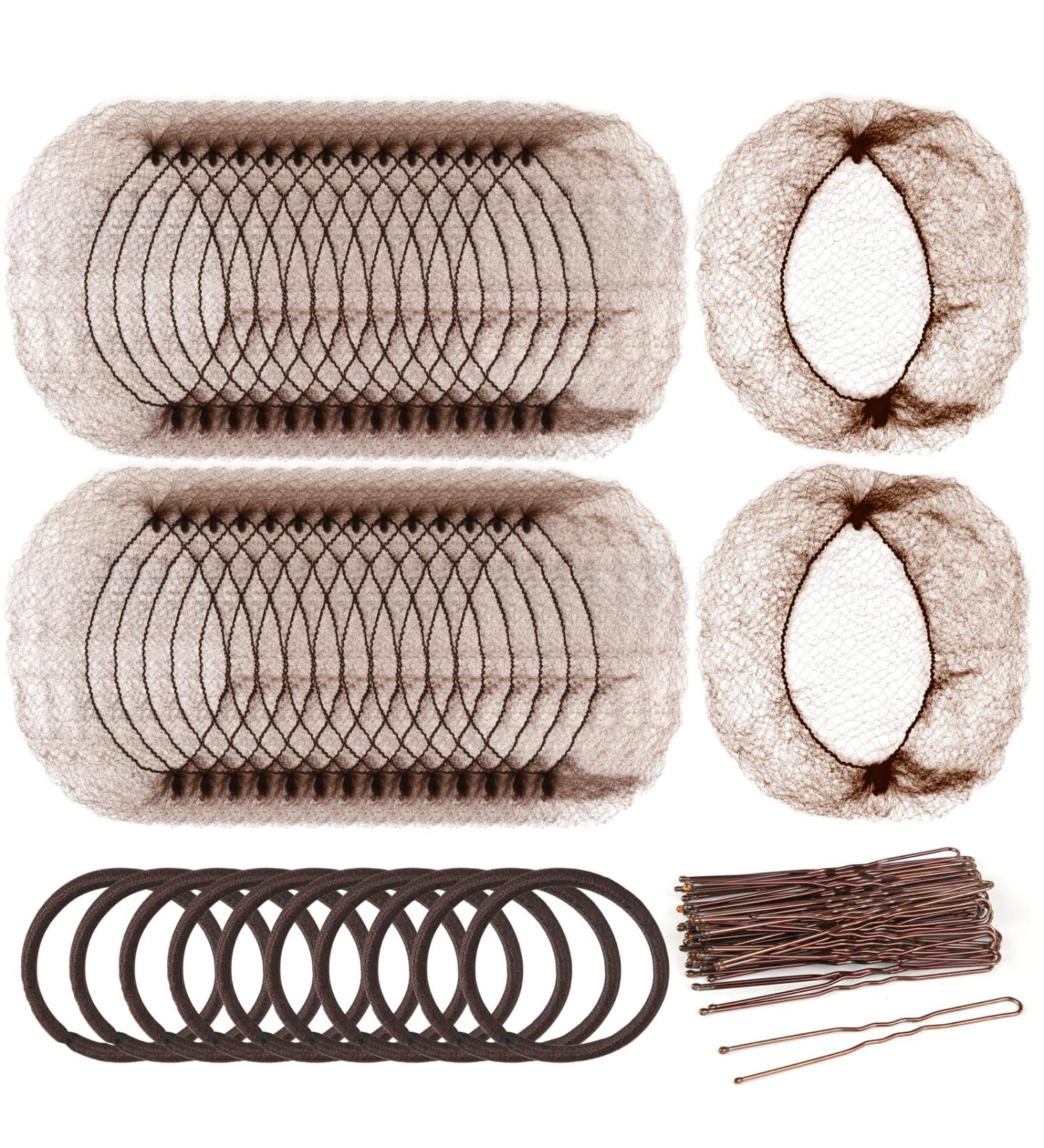 80pcs Brown Invisible Hair Bun Net Set - Teenitor Elastic Edge Mesh Hair Nets with U Shape Bun Pins and Hair Bands for Girls and Women - Buy Online on GoSupps.com