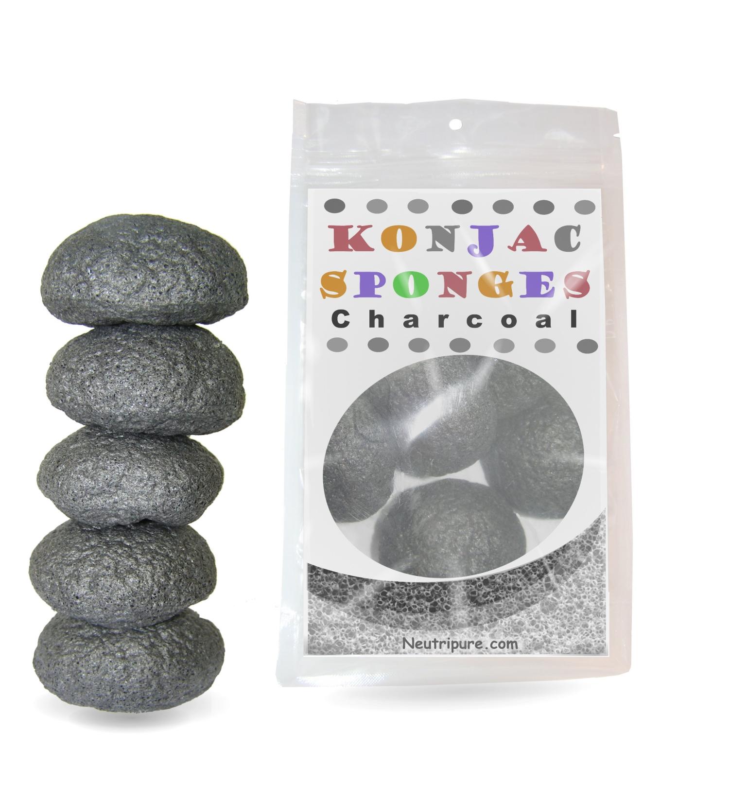 Organic Konjac Sponge Set for Natural Exfoliation & Deep Pore Cleansing - 5 Piece Pack with Activated Charcoal - Buy Online on GoSupps.com