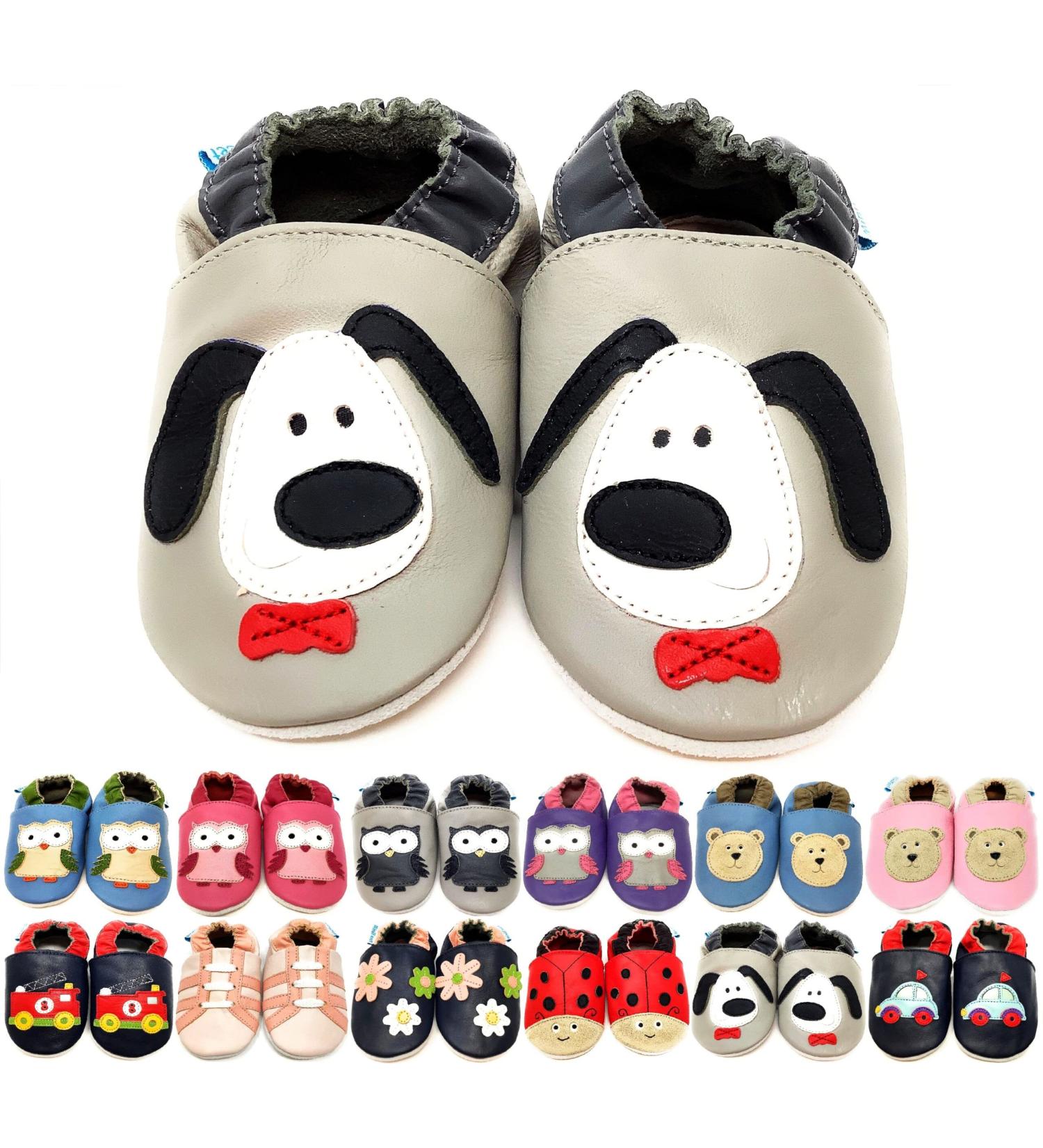 MiniFeet Premium Soft Leather Baby Shoes - Buy 4 Pairs, Get 1 Free! | Toddler Shoes 0-6 Months to 4-5 Years | Grey Dogs Design - Buy Online on GoSupps.com