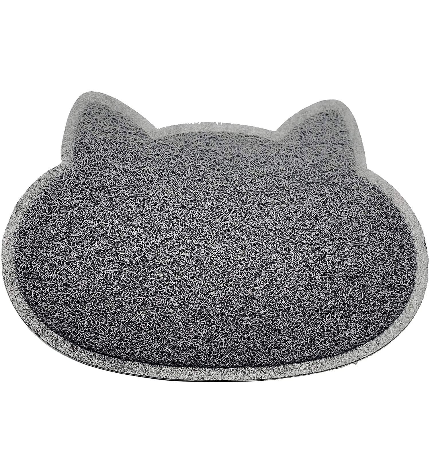 Cat Face Shaped PVC Non Slip Bowl Feeding Mat Placemat for Pet Dogs and Cats (Grey)