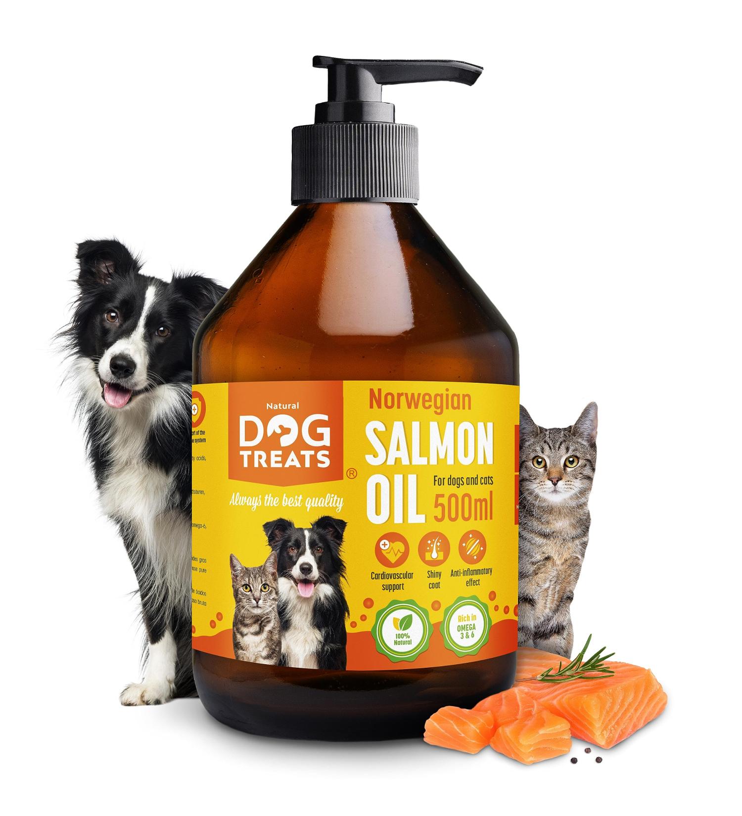 Salmon Oil for Dogs UK - 100% Natural Omega-3 Fish Oil Supplement - Promotes Healthy Skin and Coat - 500ml - Buy Online on GoSupps.com