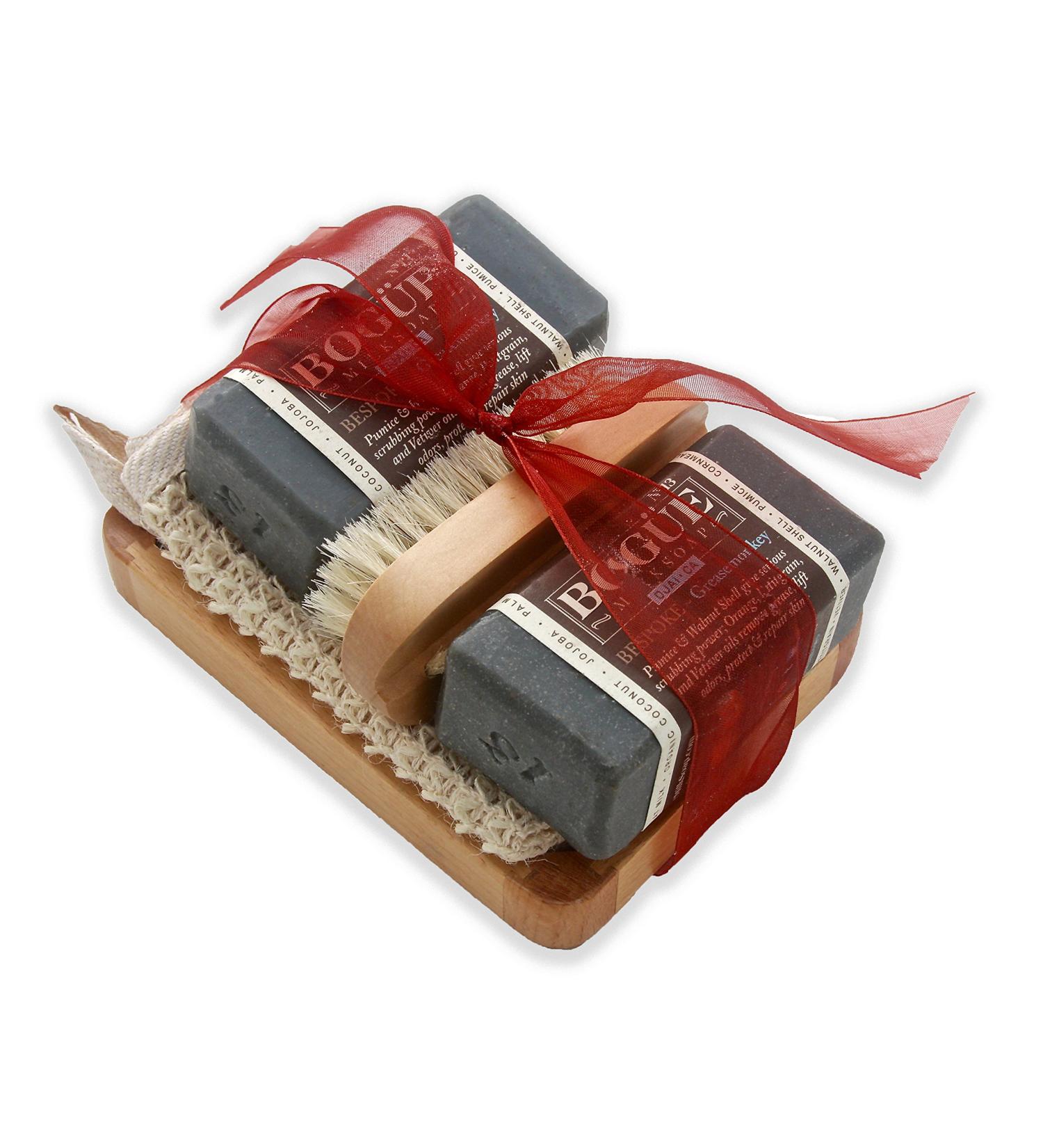 BOGUE Goat Milk Soap Gift Set - BESPOKE N 13 GreaseMonkey X2 - Exfoliating Soap Bars with Orange, Petigrain & Vetiver Oils - Sisal Nail Scrubber & Tray - Ideal for Removing Grease, Smells, and Healing Cuts - Buy Online on GoSupps.com