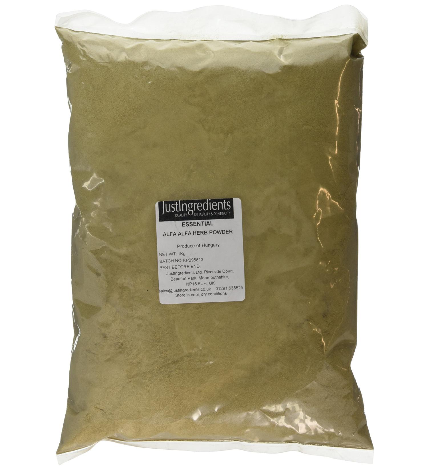 JustIngredients Essentials Alfalfa Herb Powder 1kg - High Quality, Pure Organic Alfalfa Powder - Buy Online on GoSupps.com