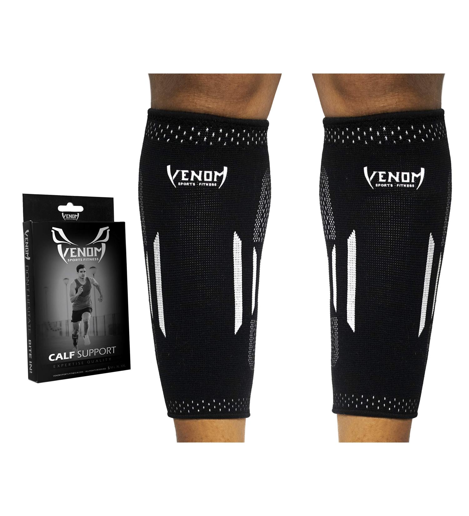Venom Calf Brace Compression Sleeves (Pair) - Pain Relief & Support for Men & Women - X-Large, Black - Buy Online on GoSupps.com